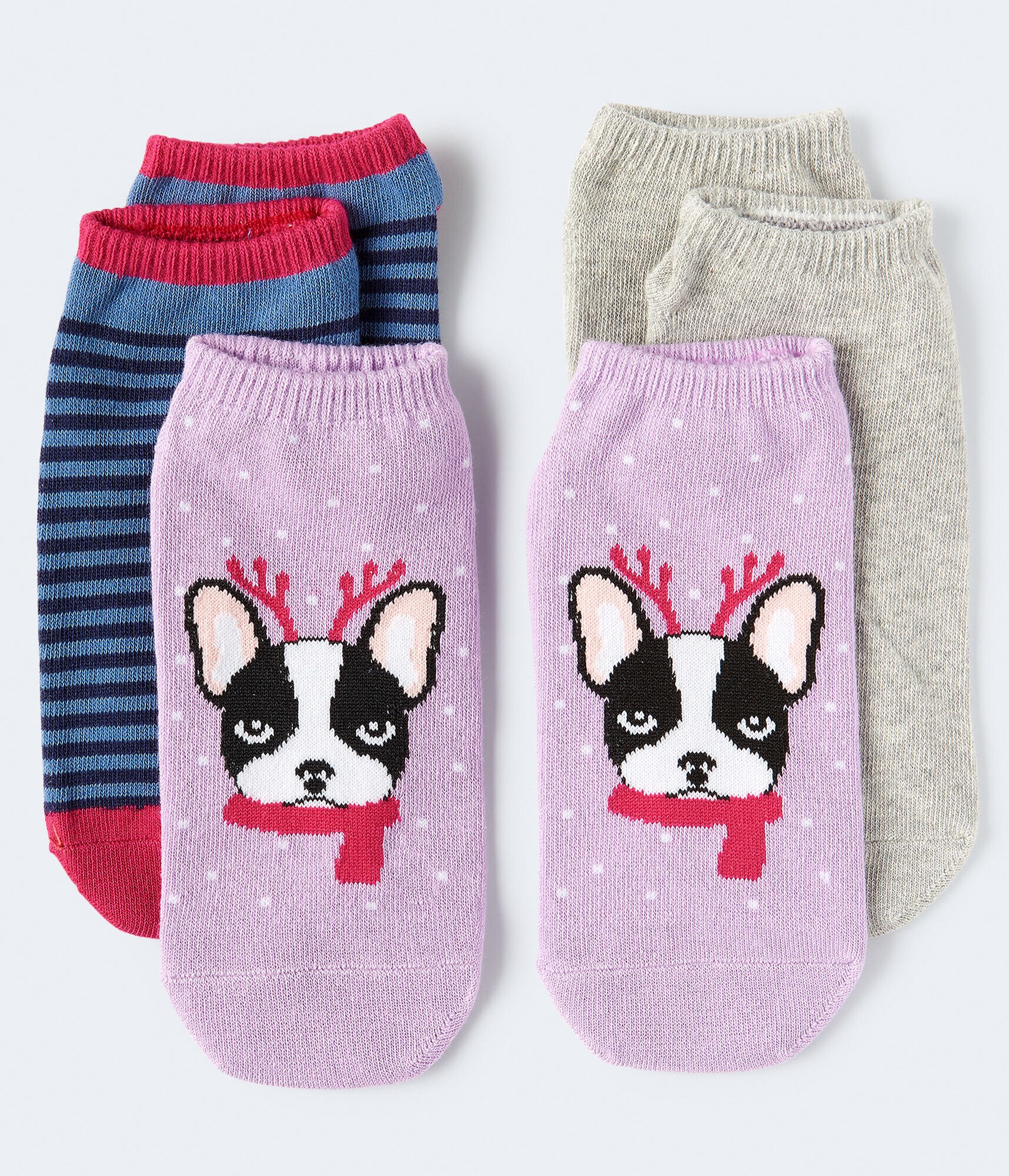 Reindeer Frenchie Ankle Sock 3-Pack