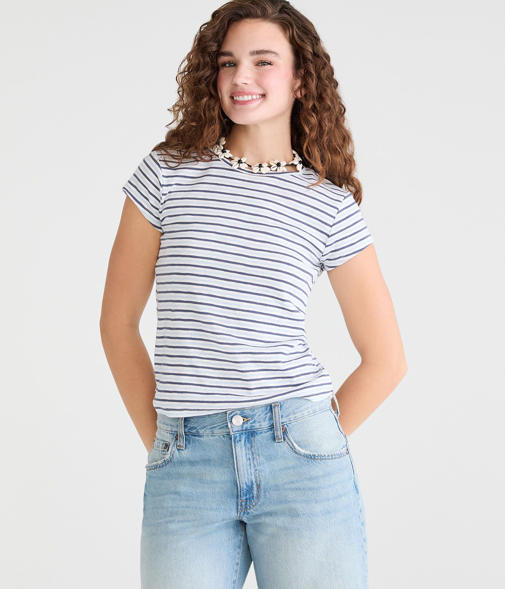 Striped Slub-Knit Crew Tee