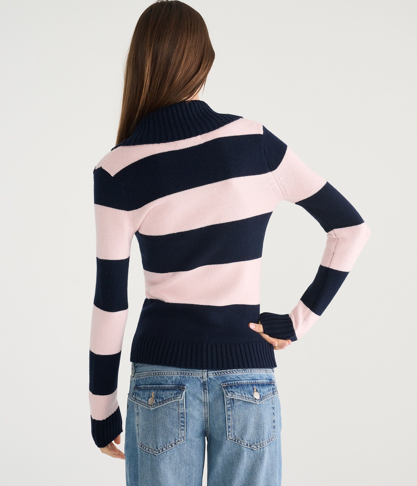 Striped Shawl Collar V-Neck Sweater