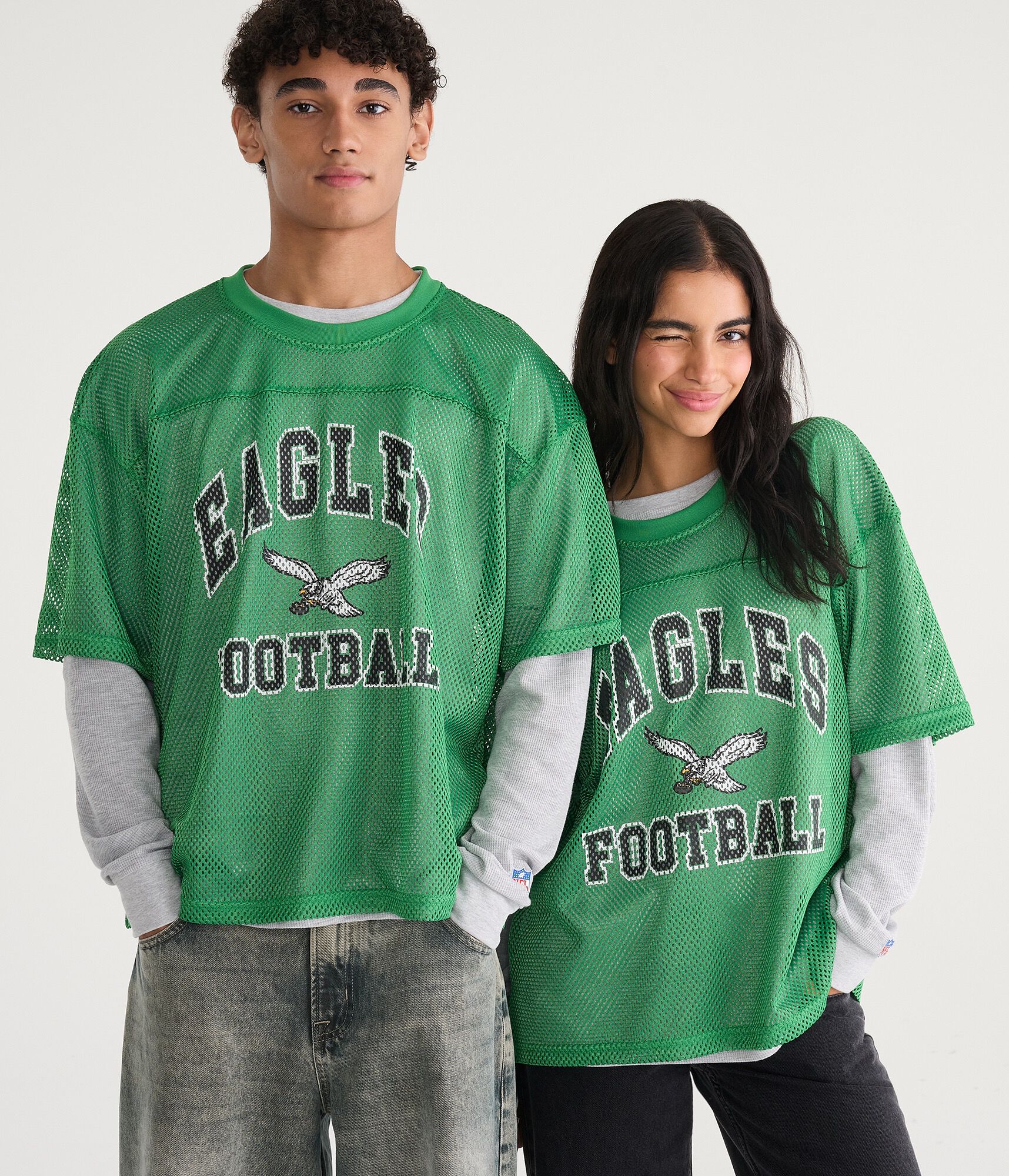 Long Sleeve Philadelphia Eagles Football Boxy Mesh 2Fer Top