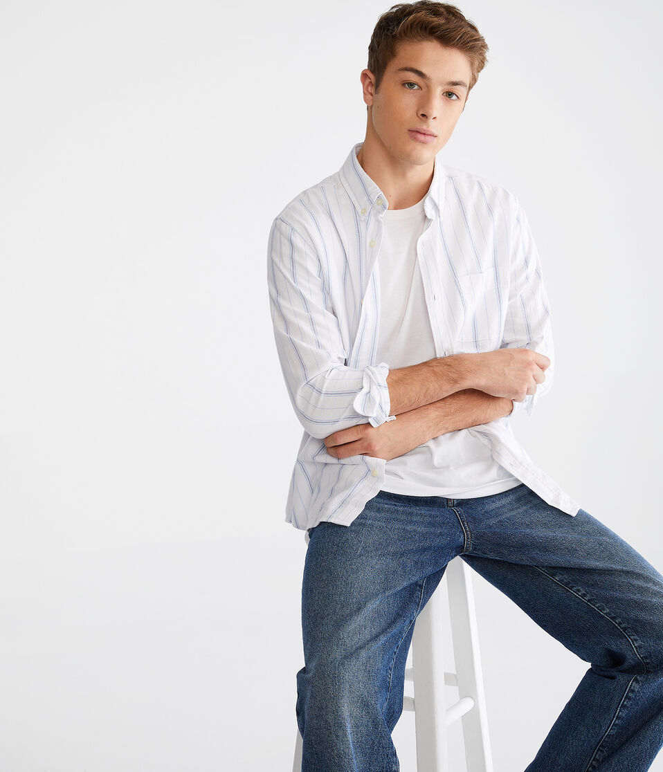 Long Sleeve Striped Oxford Shirt