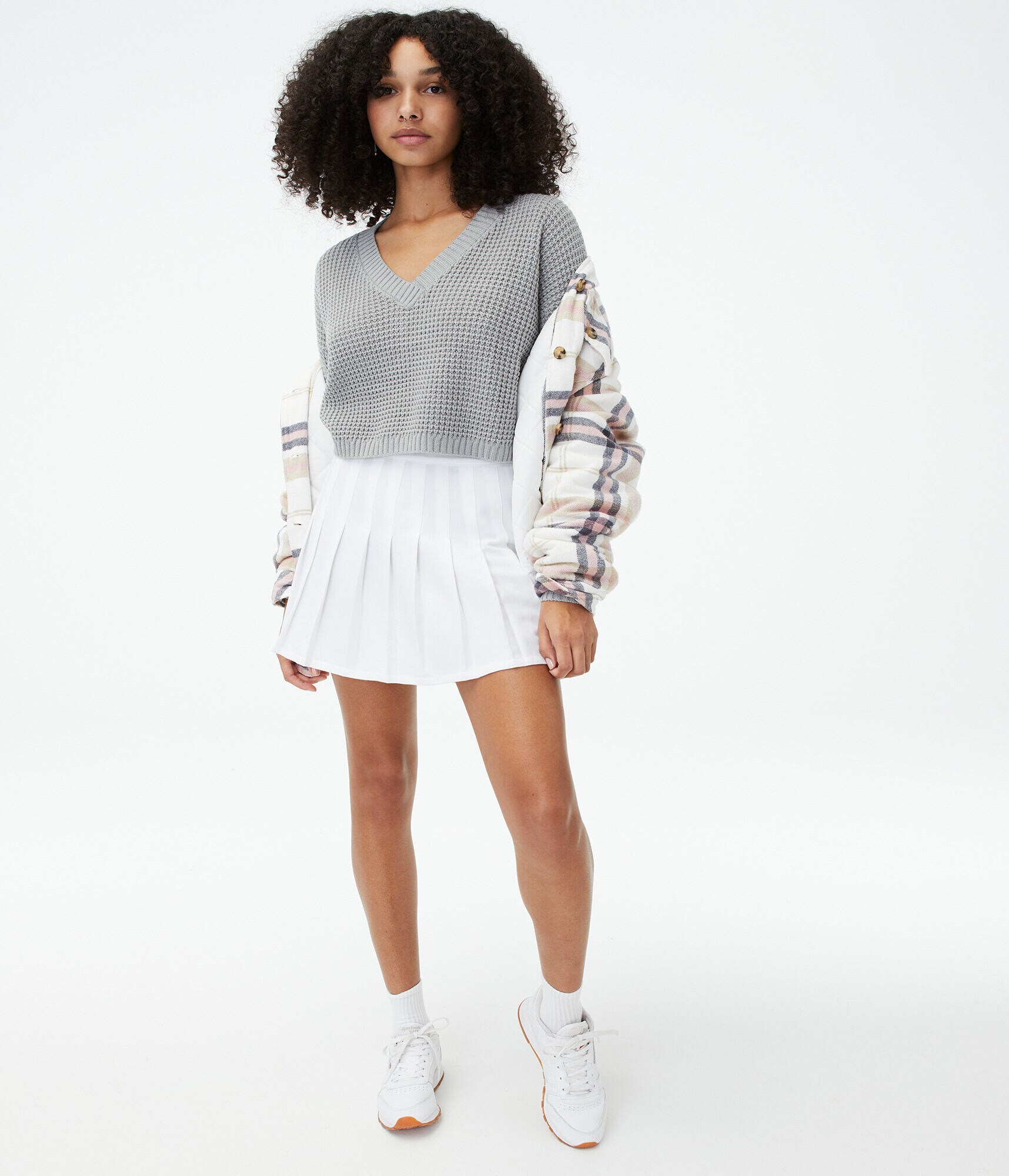 Solid Cropped V-Neck Sweater