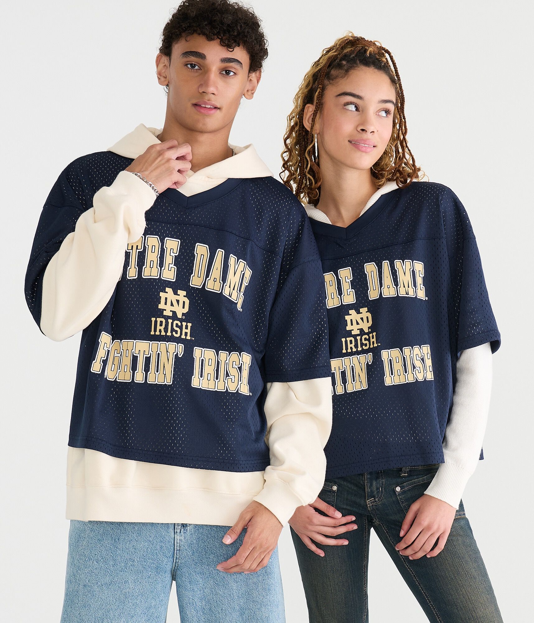 Notre Dame Fightin' Irish Boxy Mesh V-Neck Top