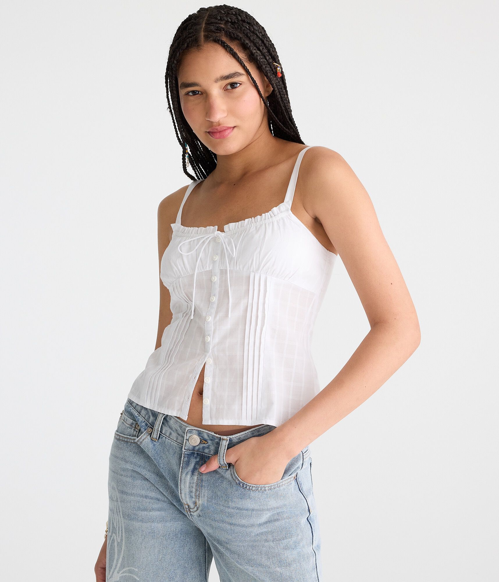 Pintuck Button-Front Tank