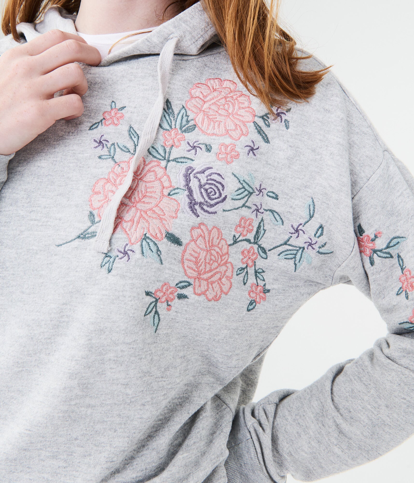 Rose Embroidered Pullover Hoodie