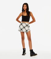 Plaid Mid-Rise Wrap Mini Skirt