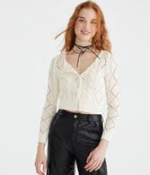 Long Sleeve Cropped Pointelle Cardigan