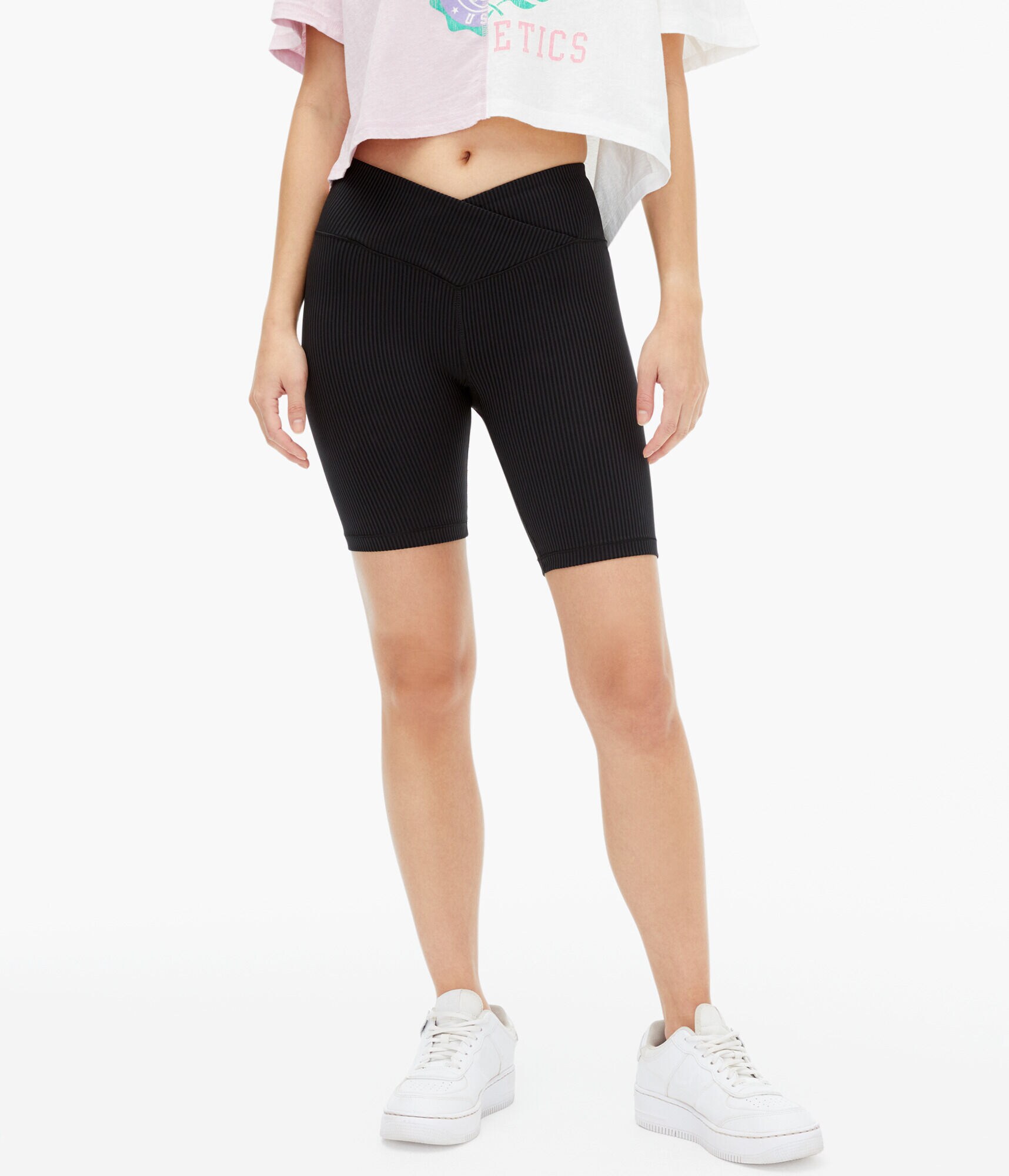 Ribbed High-Rise Crossover Bike Shorts