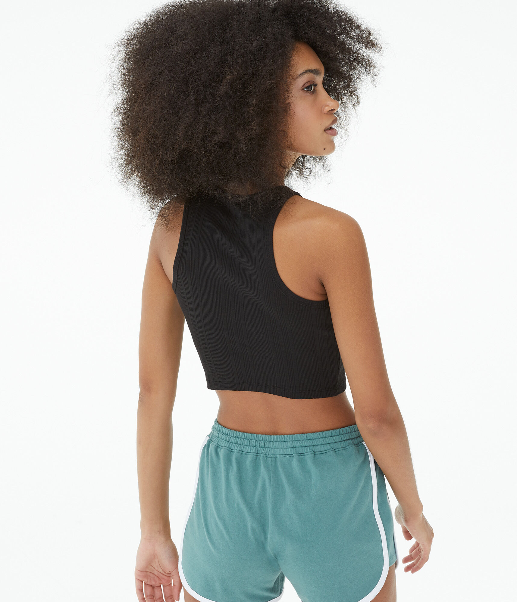 Ribbed High-Neck Cropped Tank