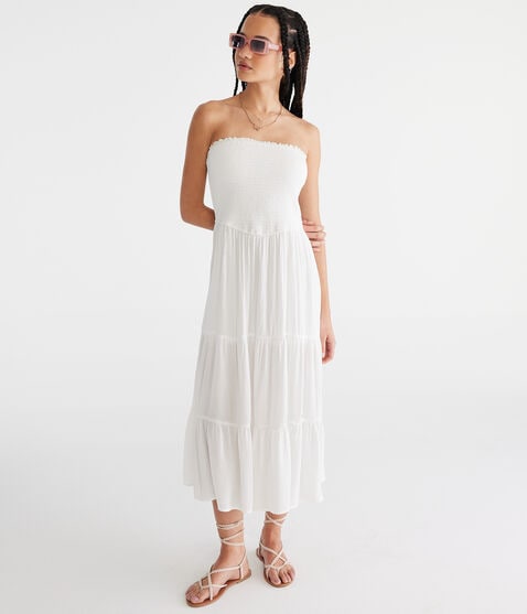 Solid Strapless Smocked Maxi Dress Solid Strapless Smocked Maxi Dress