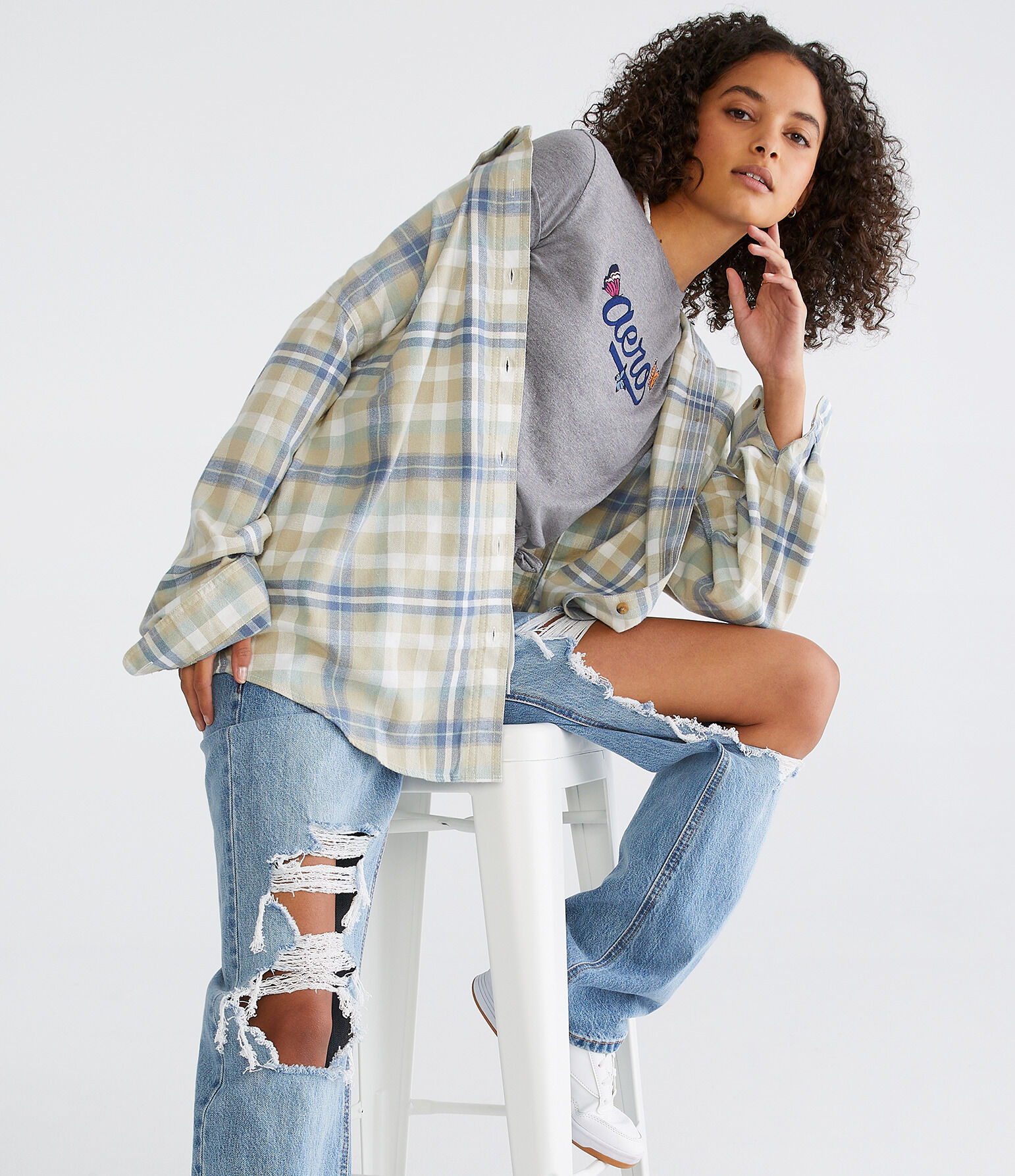 Long Sleeve Relaxed Plaid Flannel Shirt