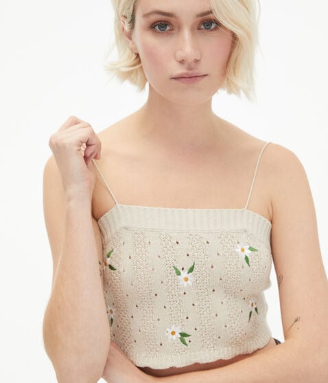 Floral Sweater-Knit Cropped Bungee Cami*** Floral Sweater-Knit Cropped Bungee Cami***