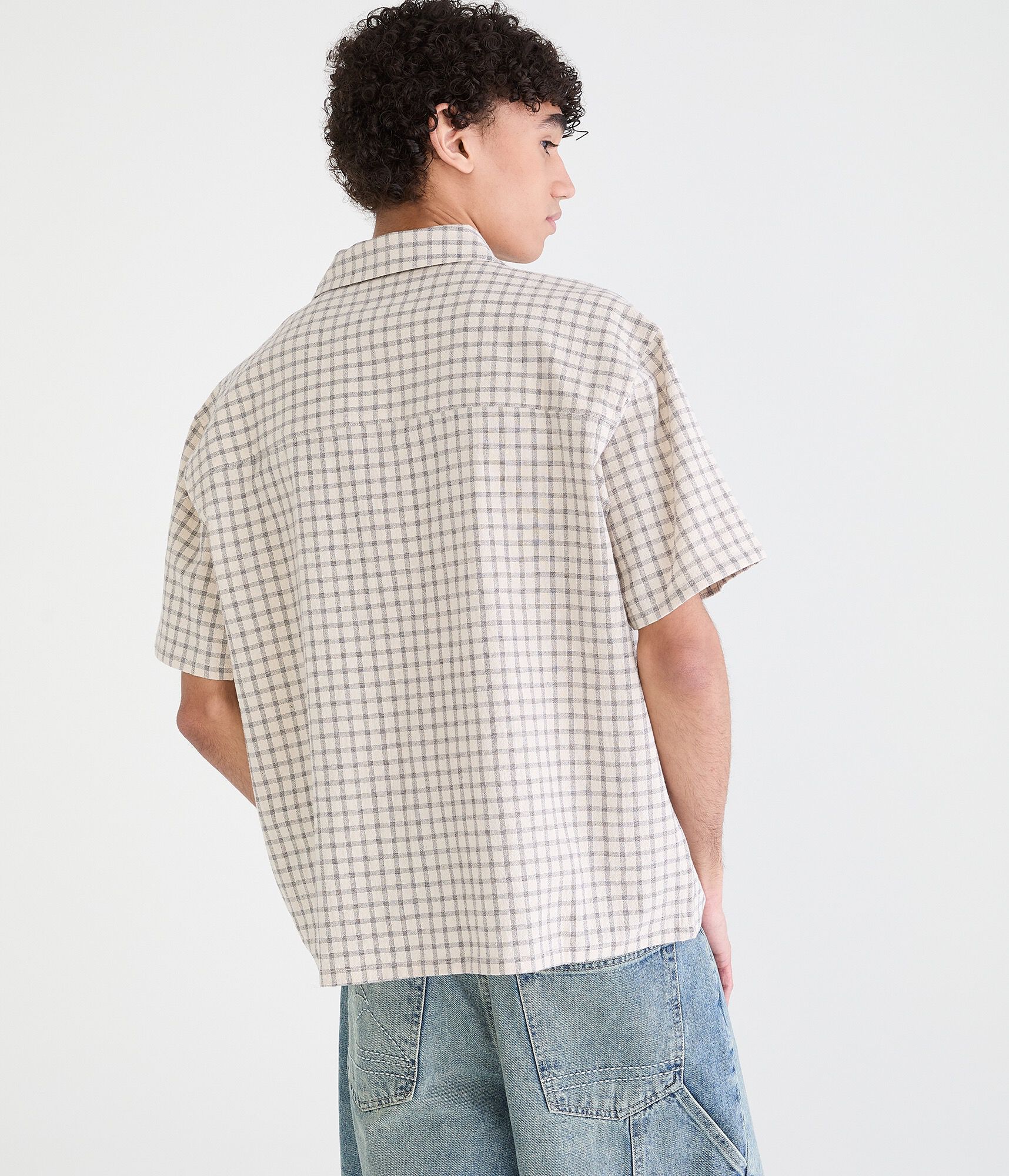 Microplaid Boxy Camp Shirt
