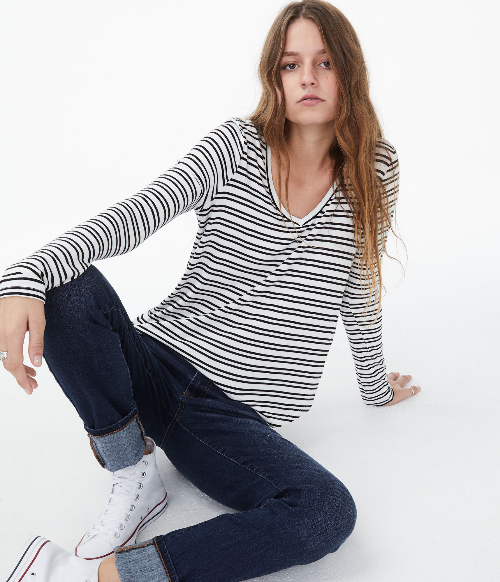 Long Sleeve Seriously Soft Striped V-Neck Tee