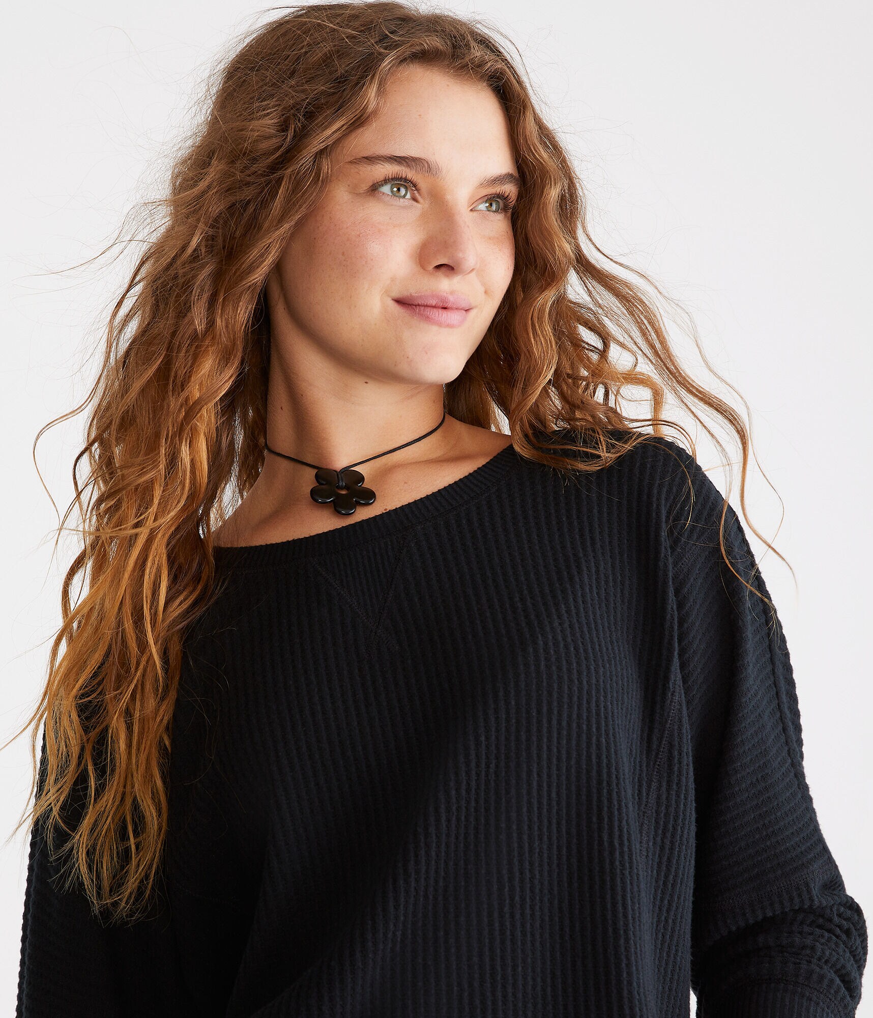 Long Sleeve Wear 2 Ways Cozy Waffle Tee