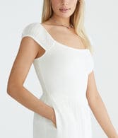 Solid Scoop-Neck Smocked V-Waist Mini Dress