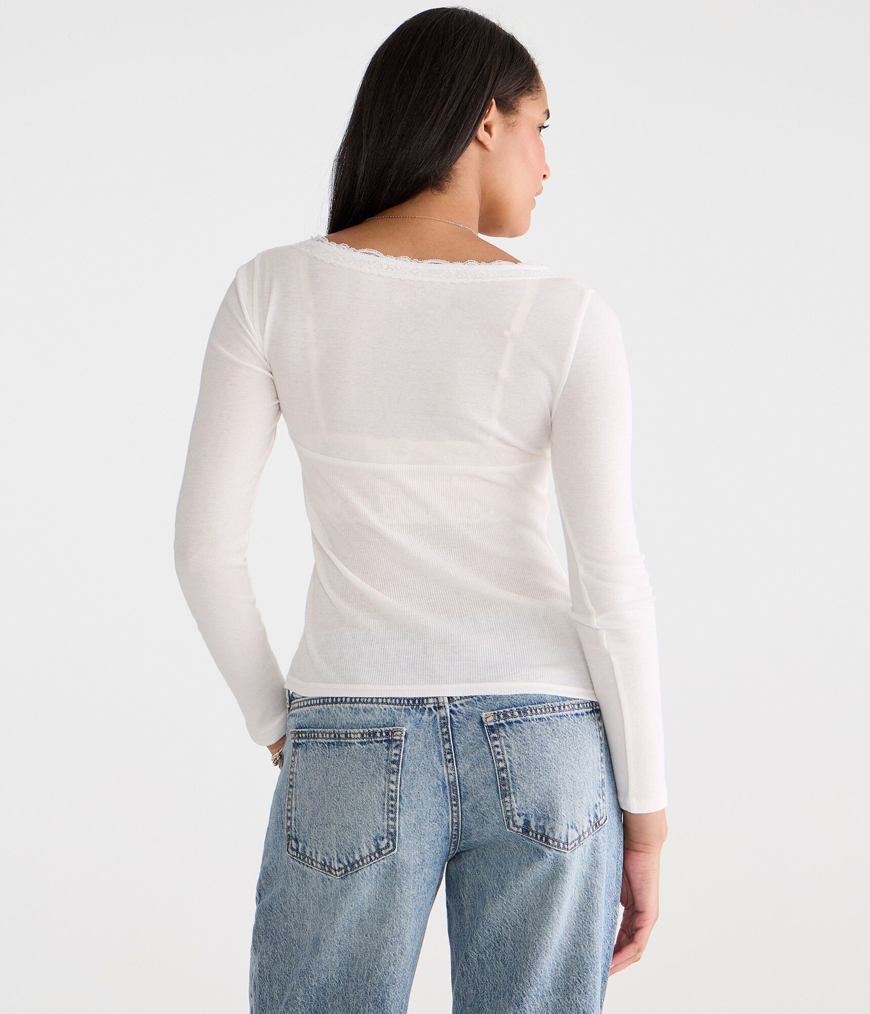 Long Sleeve Seriously Soft Y2K Lace V-Neck Tee