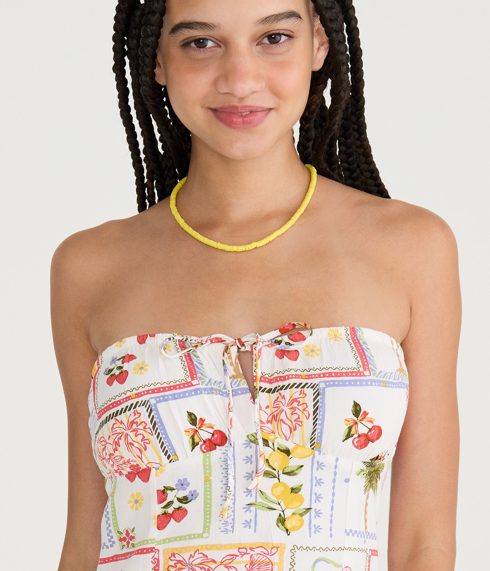 Patchwork Fruit Strapless A-Line Mini Dress