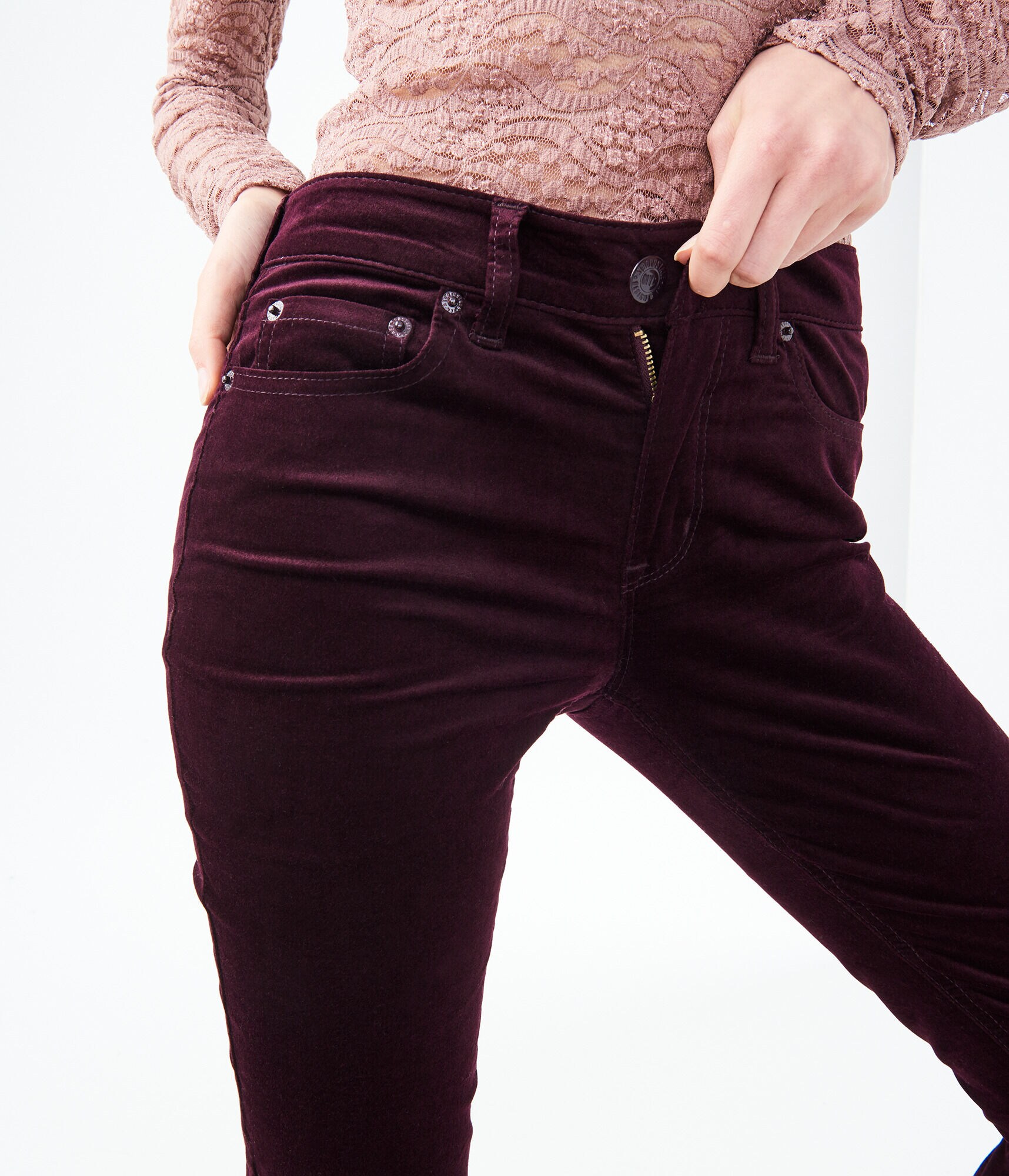 High-Waisted Skinny Kick Flare Velvet Pants