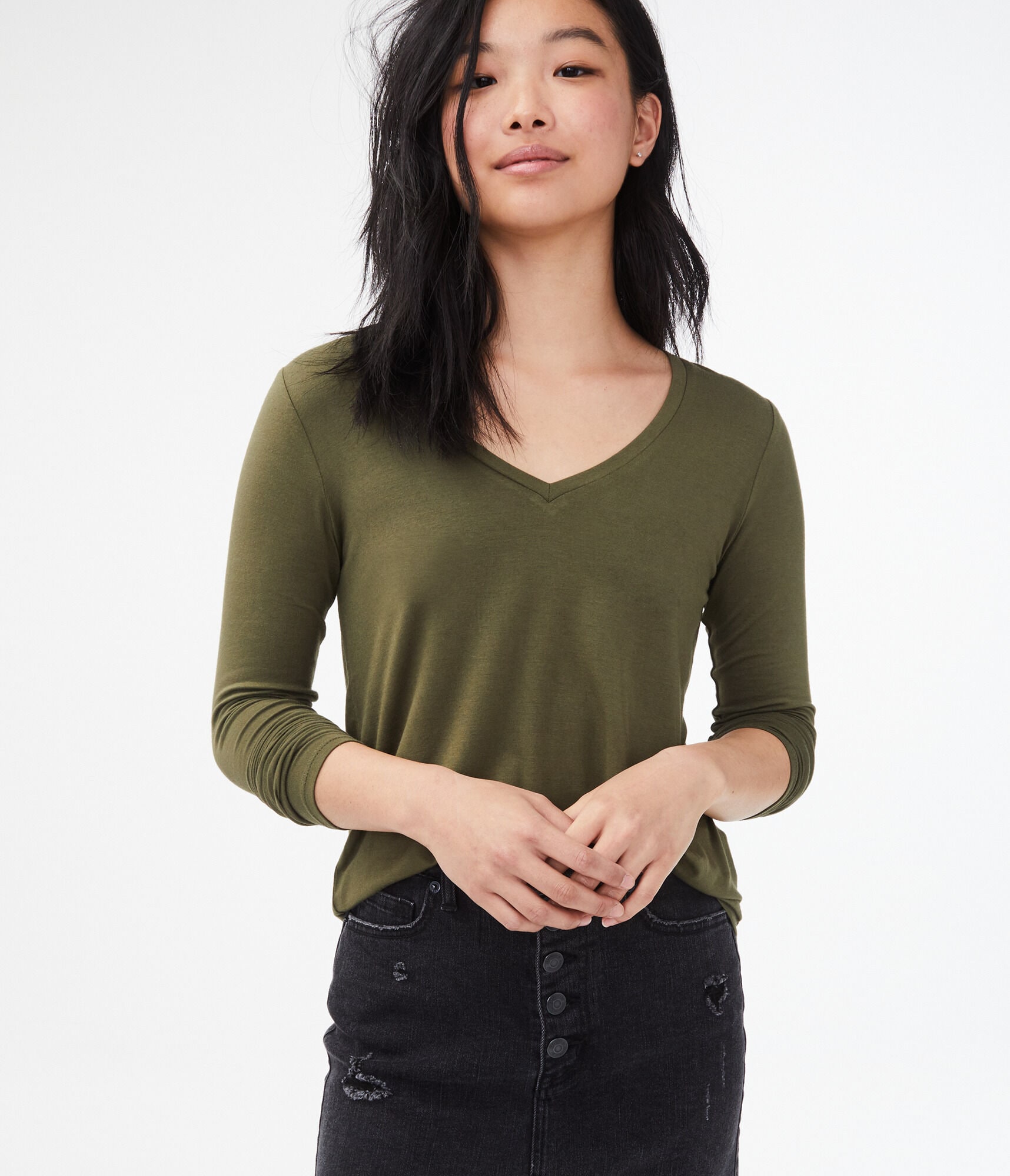 Long Sleeve Seriously Soft Solid V-Neck Tee