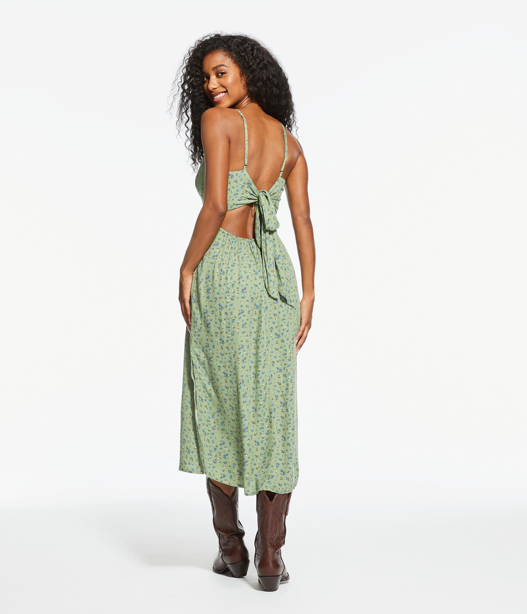 Floral V-Neck Tie-Back Midi Dress