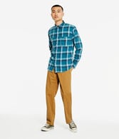Long Sleeve Relaxed Washed Plaid Flannel Shirt