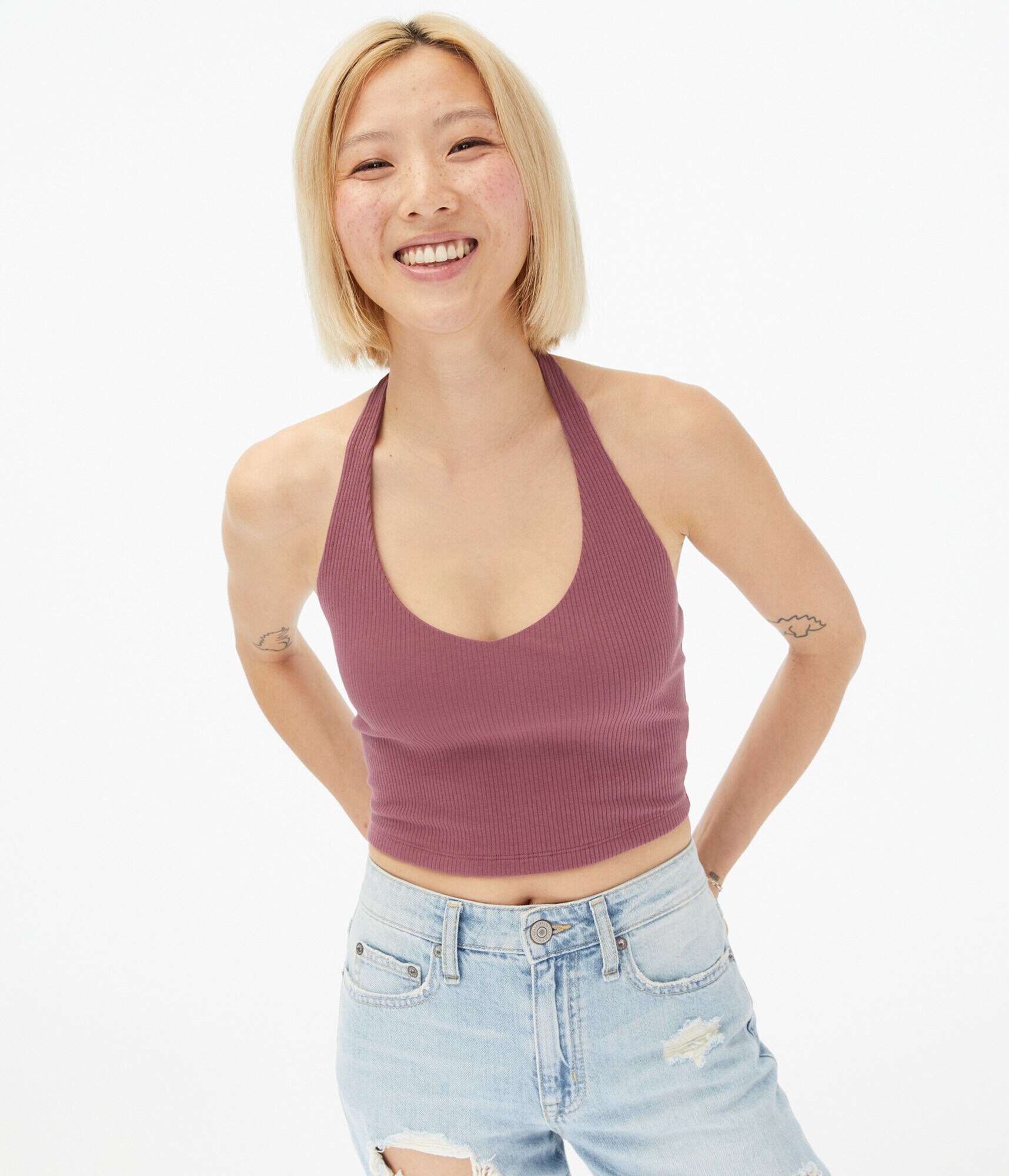 Seriously Soft Ribbed Halter Crop Top***