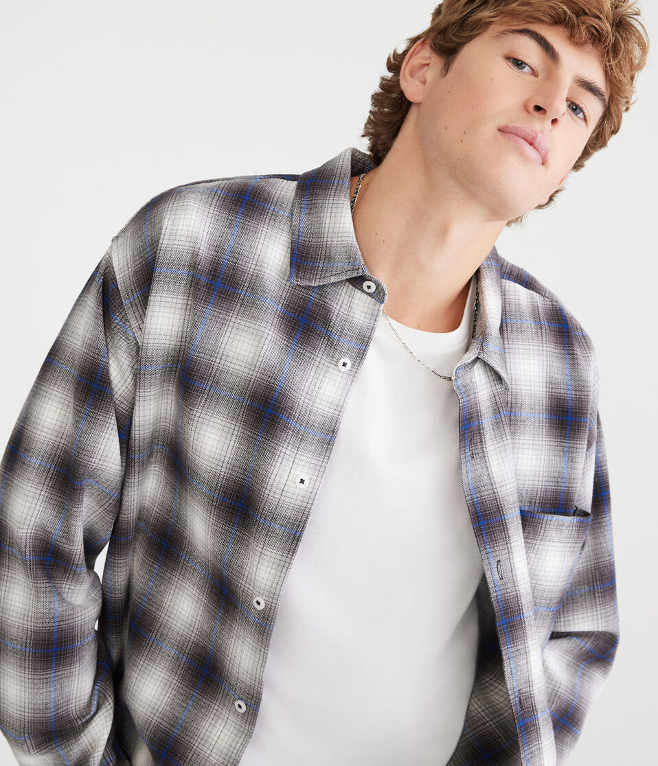 Long Sleeve Plaid Boxy Flannel Shirt