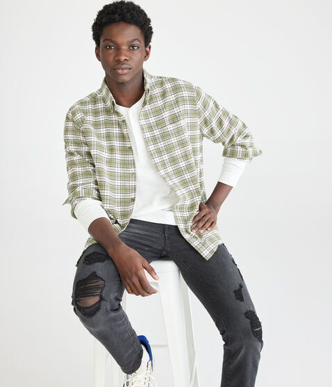 Long Sleeve Relaxed Plaid Oxford Shirt Long Sleeve Relaxed Plaid Oxford Shirt