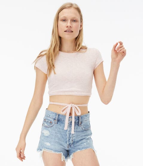 Striped Crossover-Back Crop Top Striped Crossover-Back Crop Top