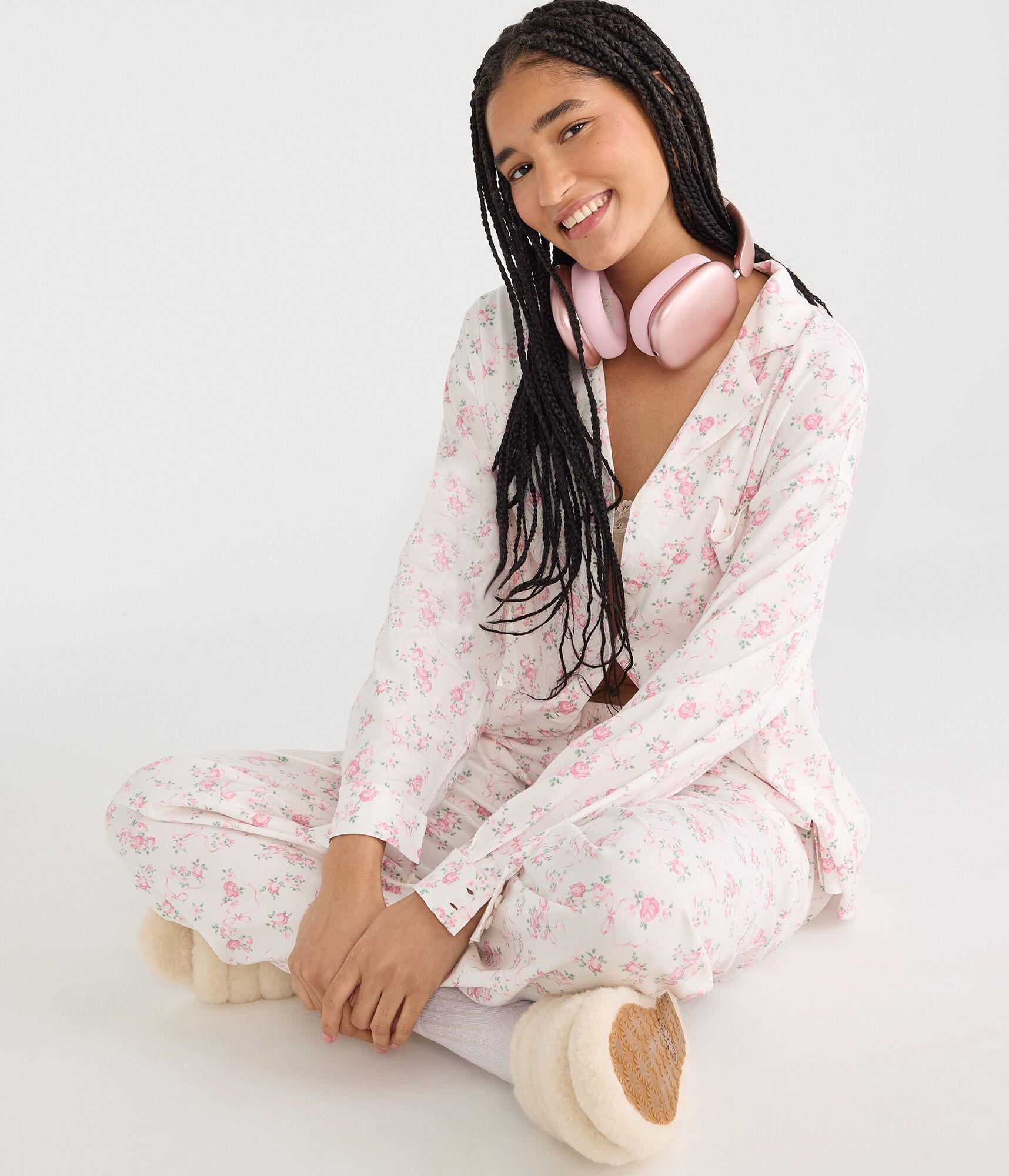 Long Sleeve Floral Bow Sleep Shirt