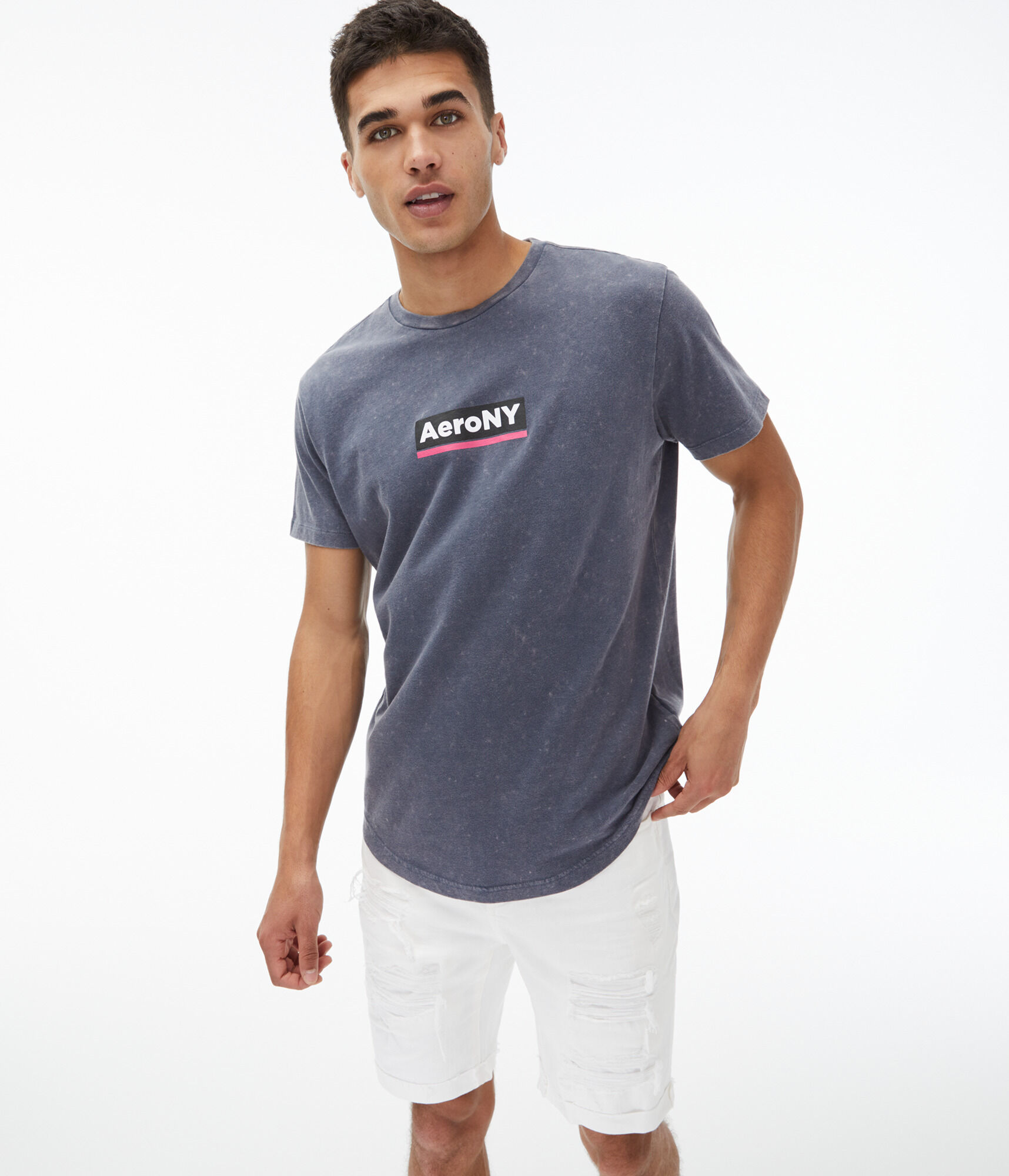 Aero NY Marble Wash Curved Hem Graphic Tee