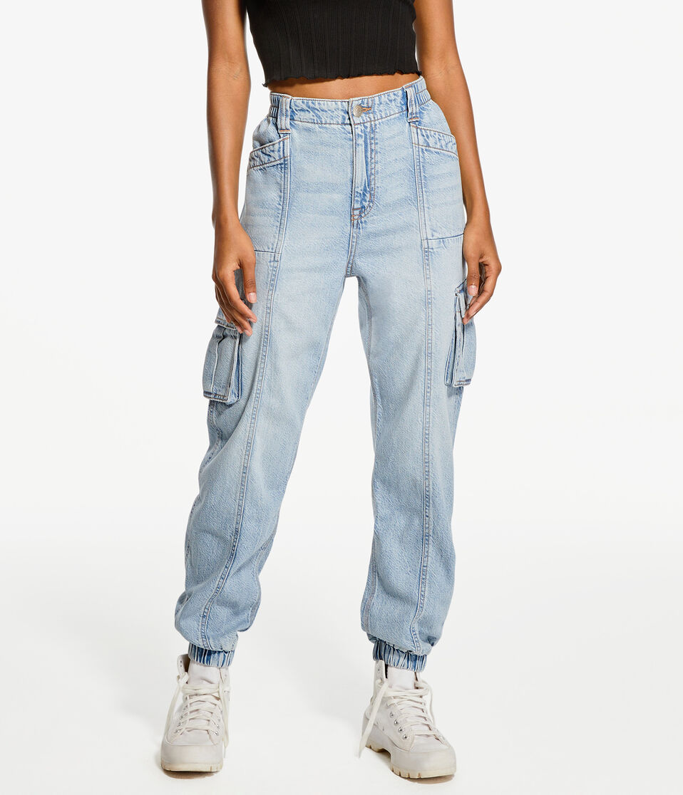 '90s Super High-Rise Baggy Denim Cargo Joggers