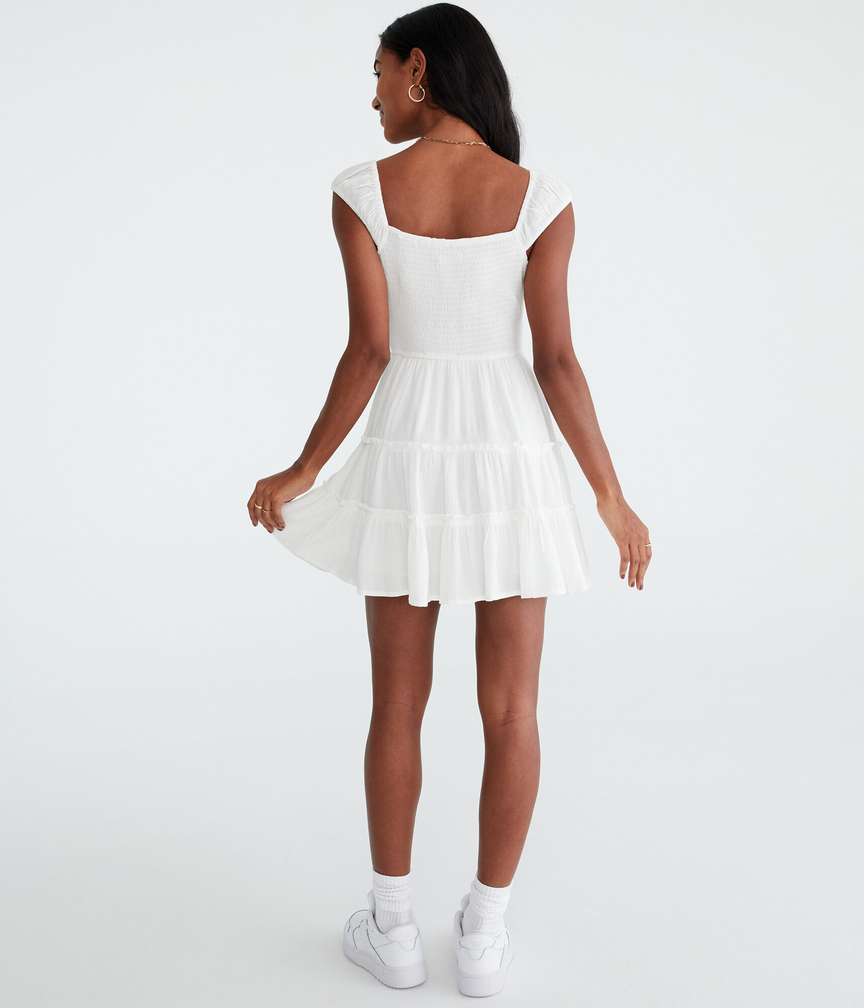 Solid Scoop-Neck Smocked Fit & Flare Dress