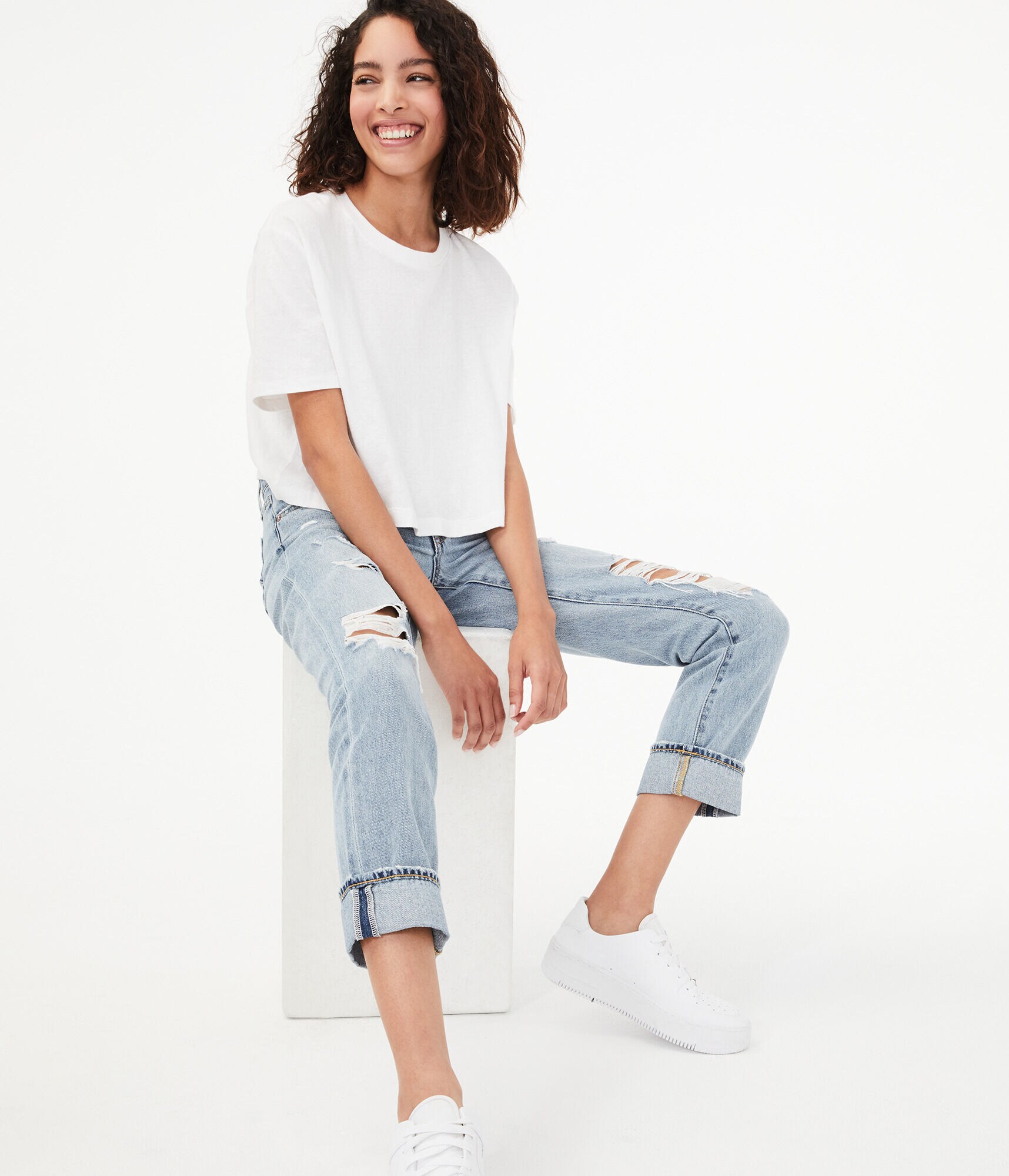 Real Denim Low-Rise Destroyed Boyfriend Ankle Jean