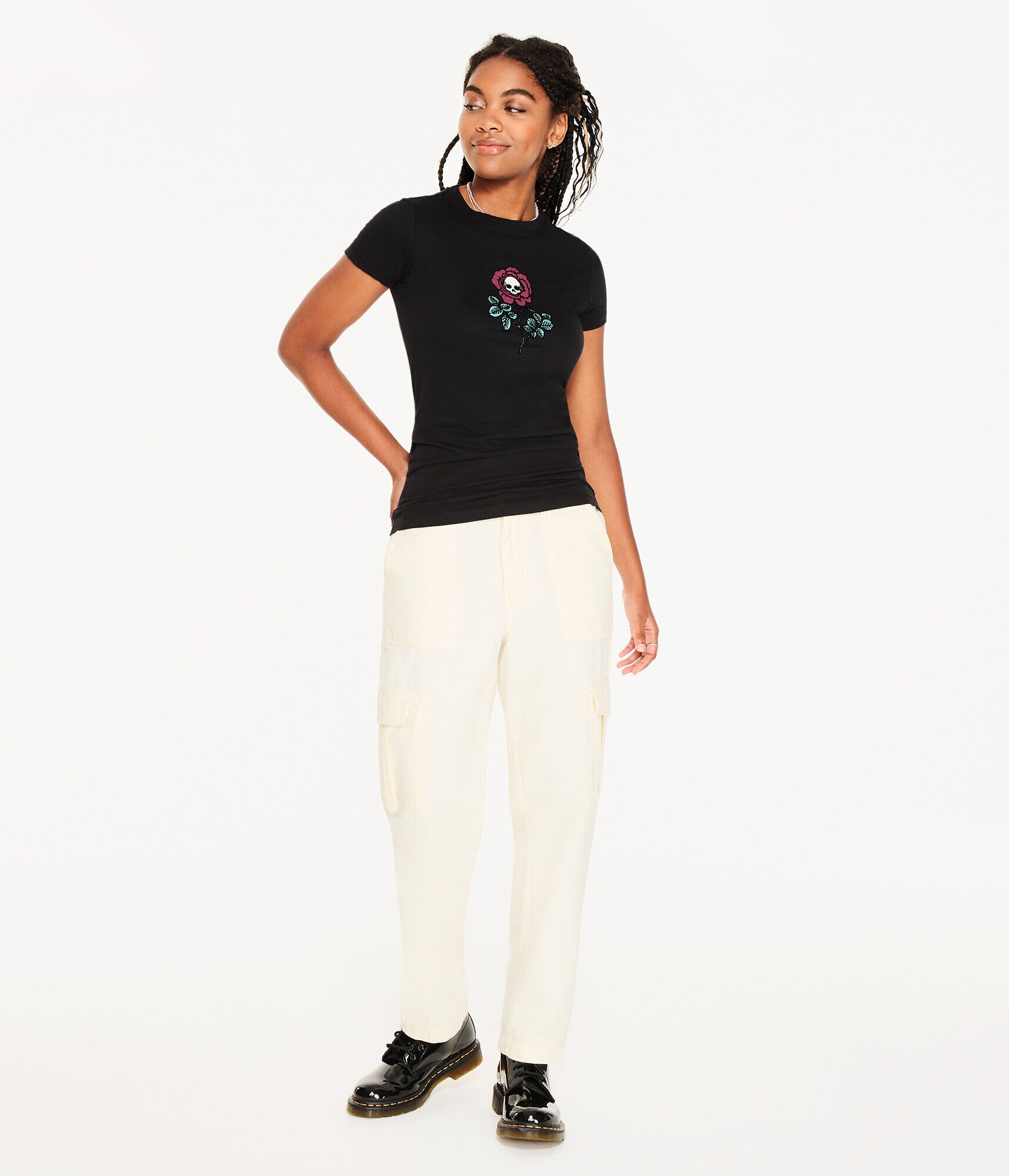 Skull Rose Flocked Graphic Tee