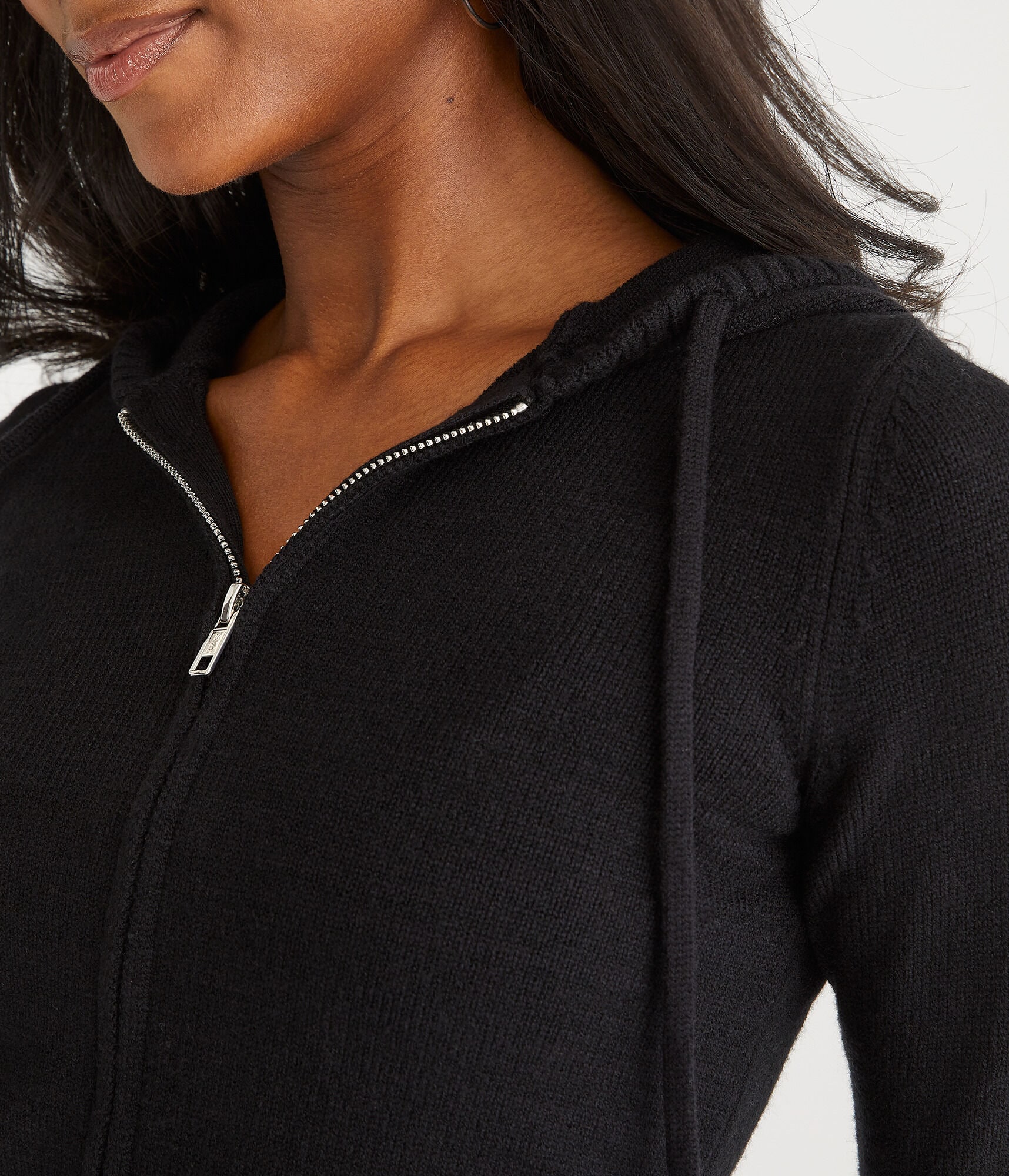 Solid Cropped Full-Zip Hooded Sweater