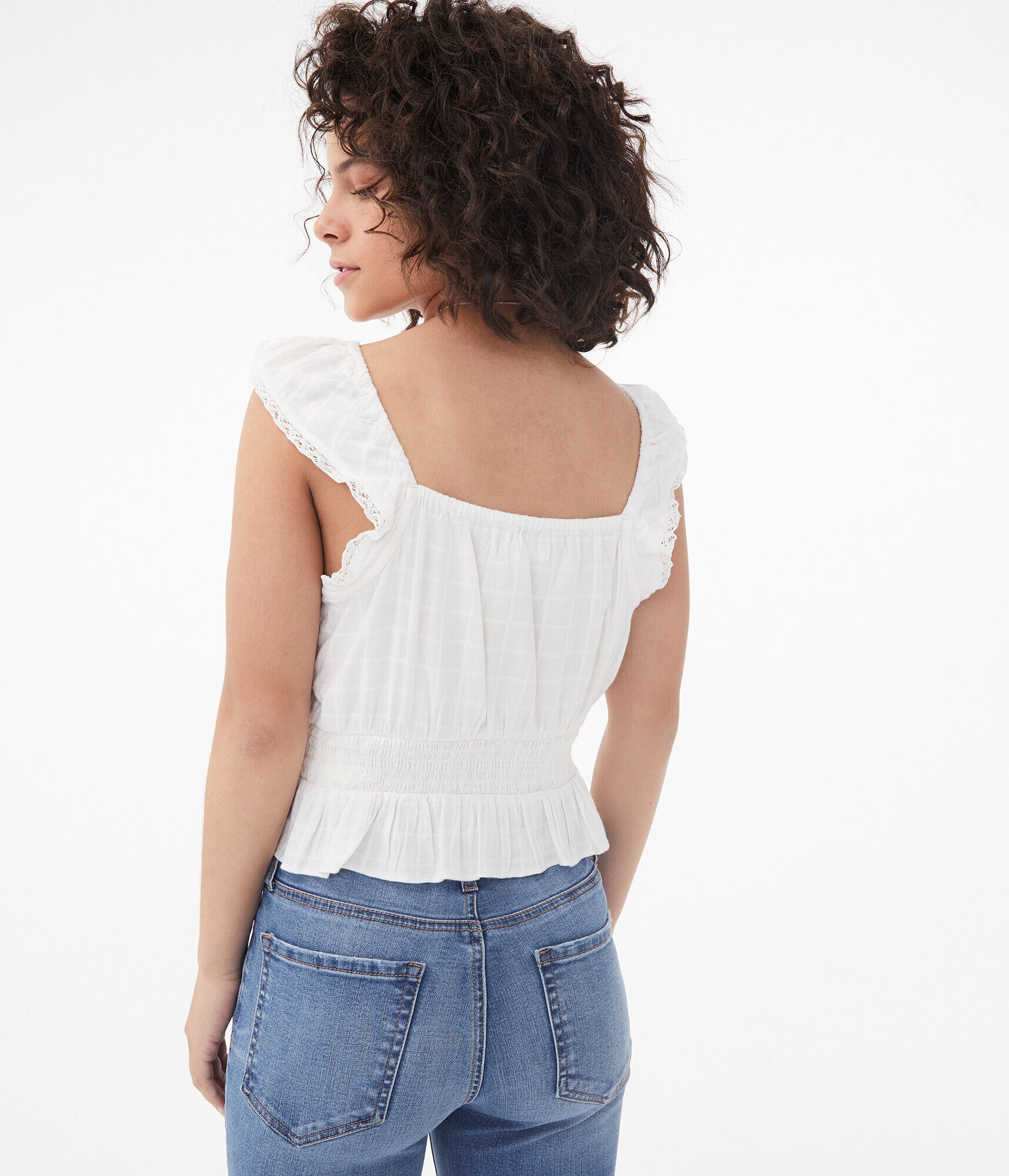 Lace-Up Smocked Peplum Cropped Tank