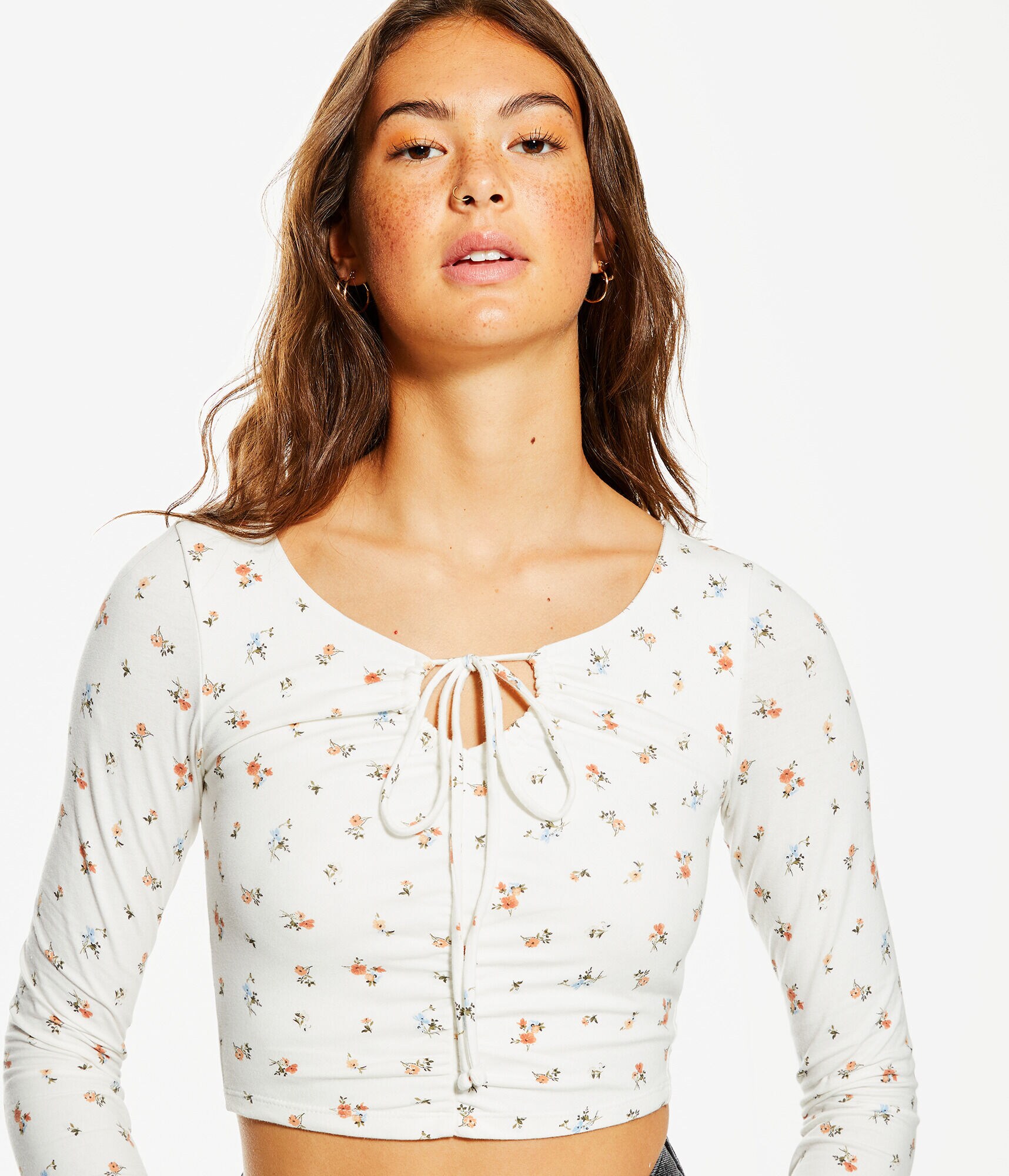 Long Sleeve Floral Convertible Cropped Tiny Top