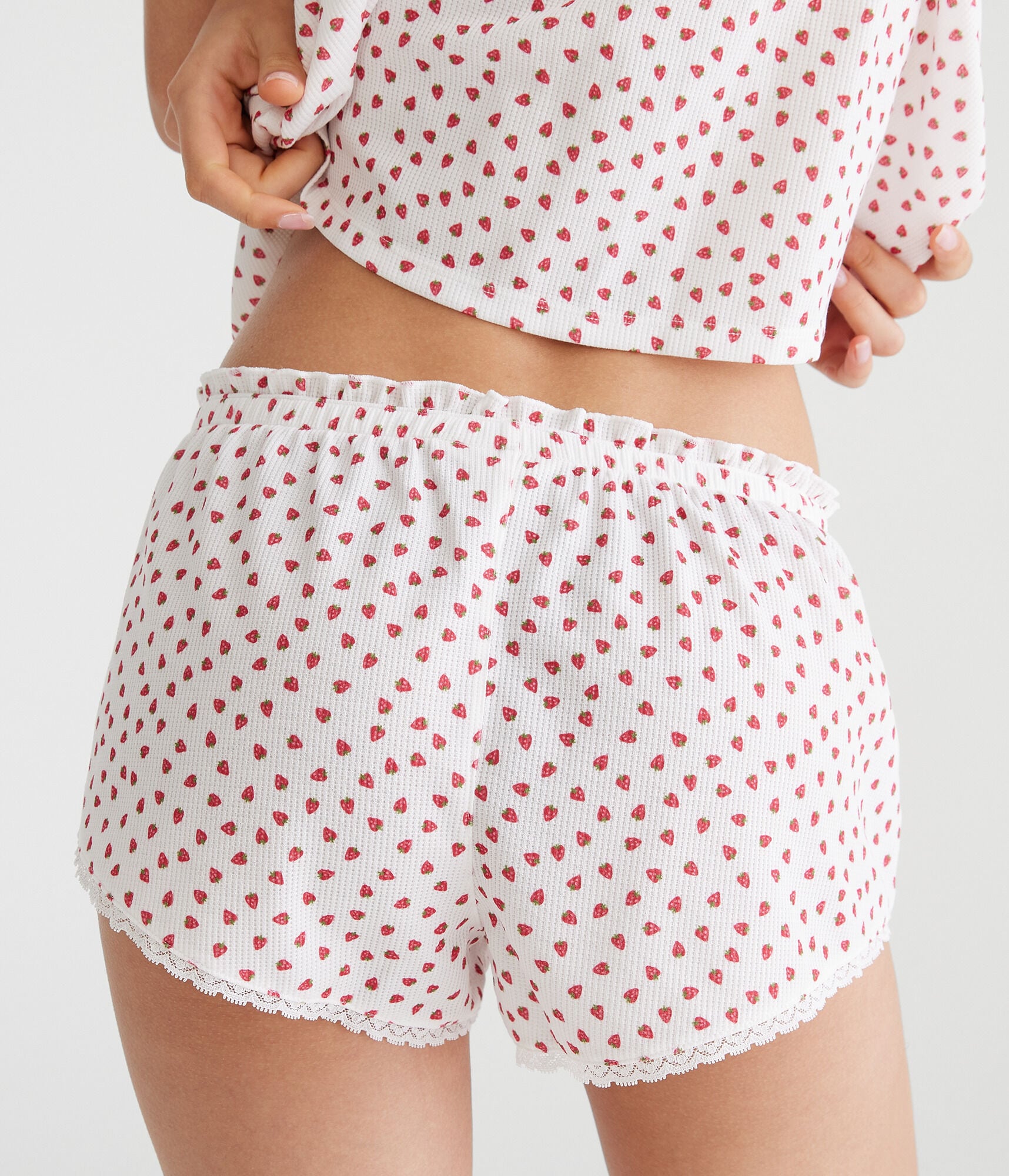 Strawberry Low-Rise Waffle Sleep Shorts