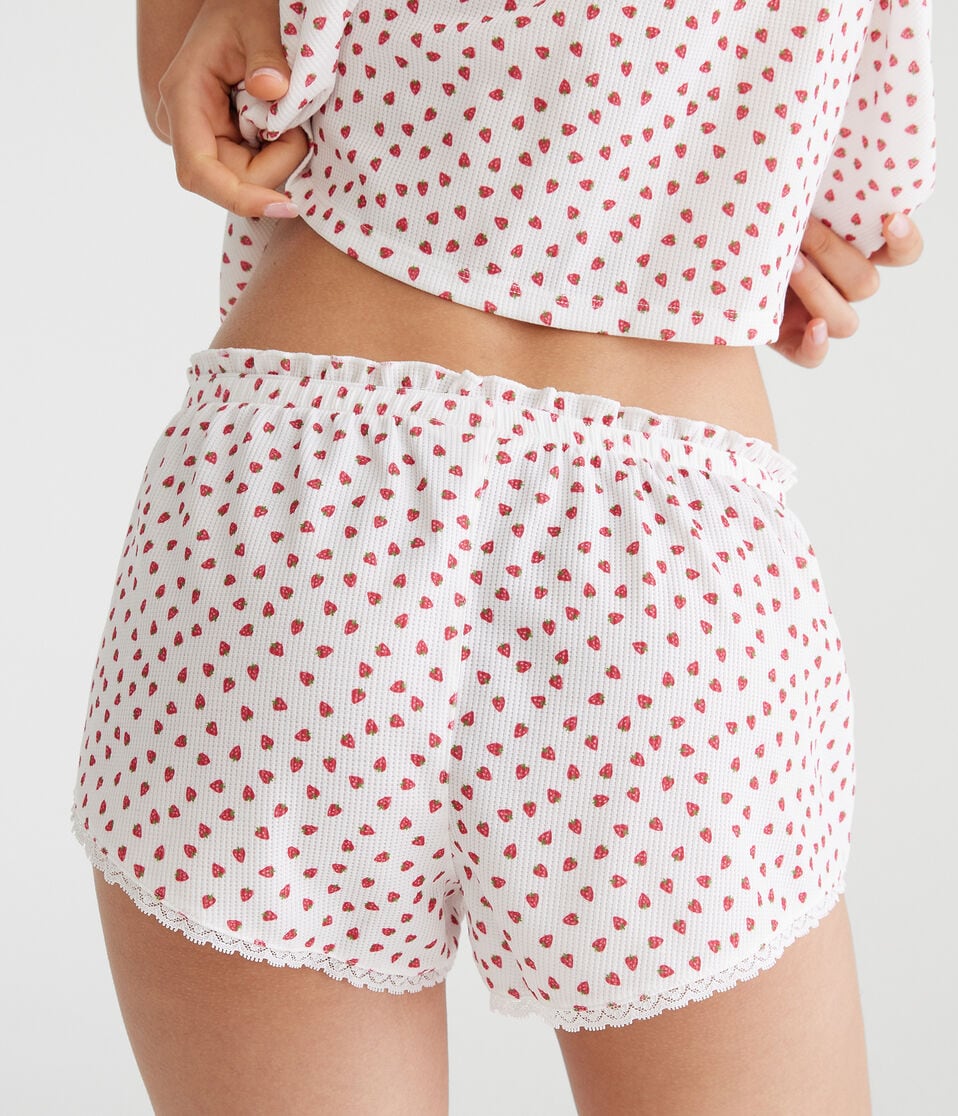Strawberry Low-Rise Waffle Sleep Shorts