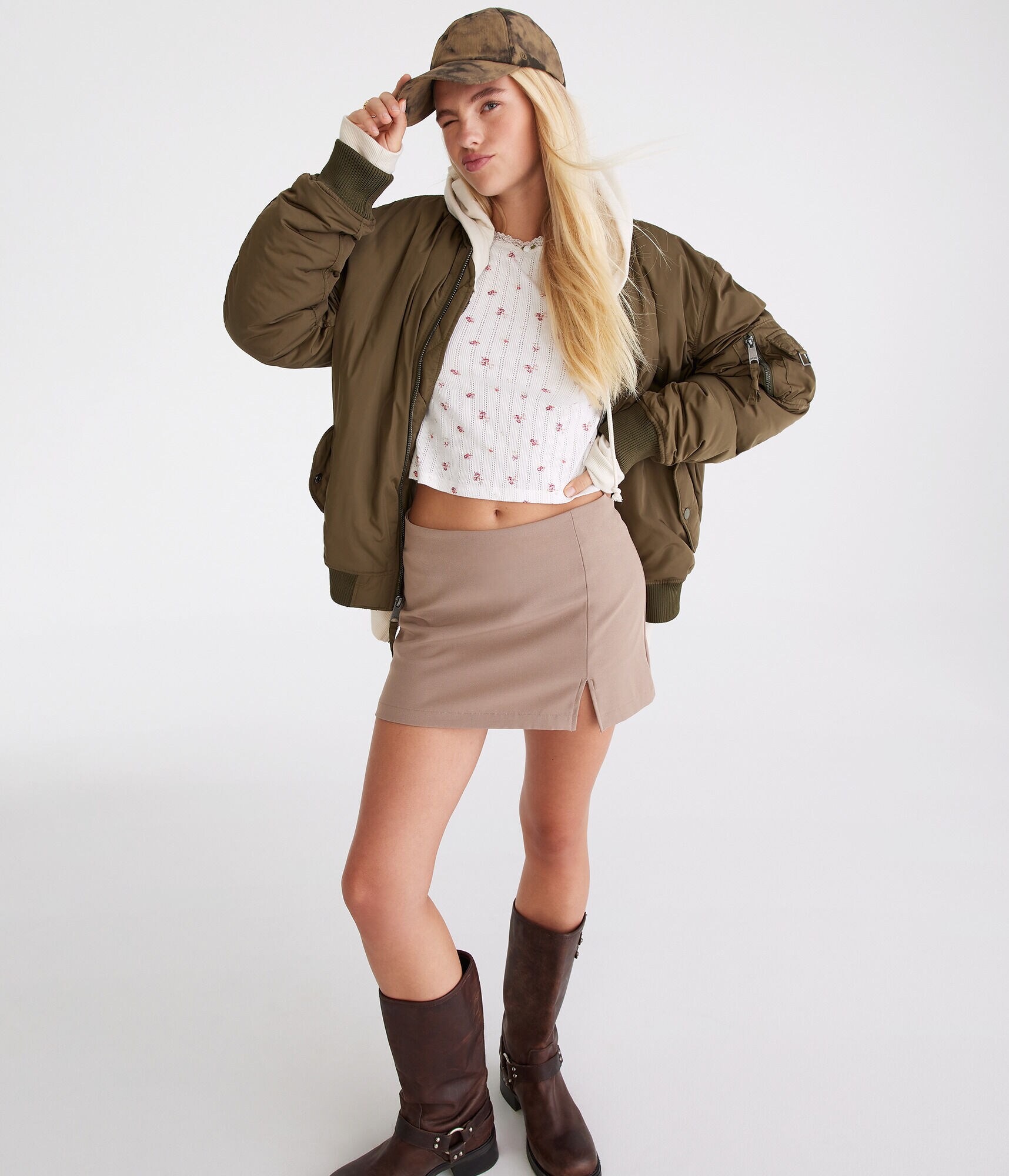 Long Sleeve Floral Pointelle Open-Neck Tee