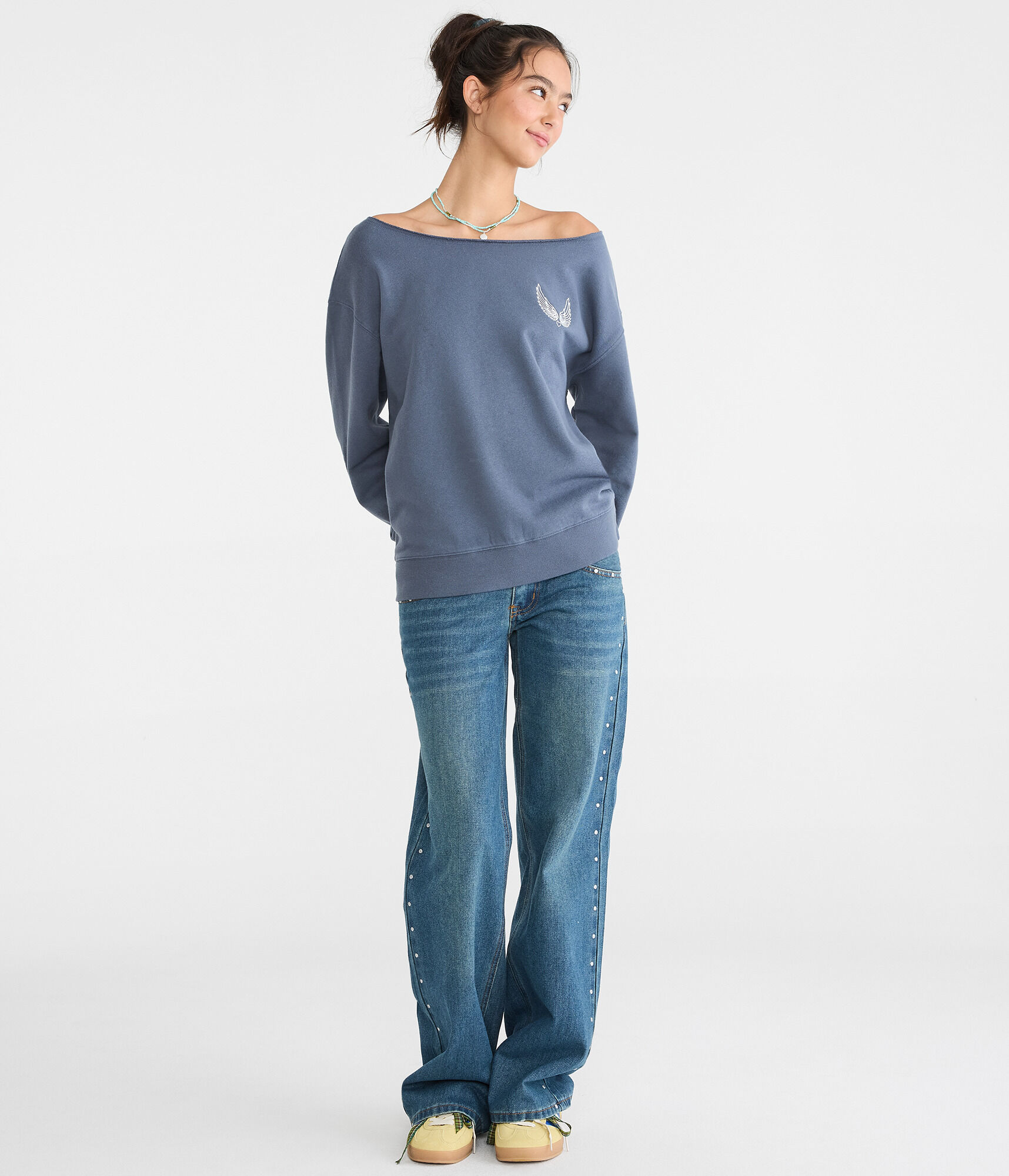 Cloud Soft Angel Wings Off-The-Shoulder Sweatshirt