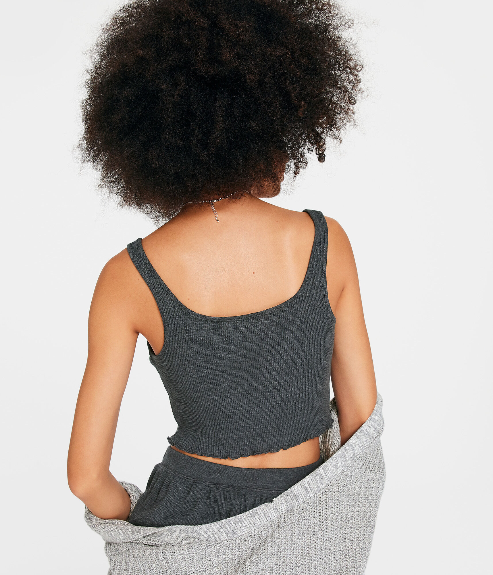 Waffle-Knit Cropped Sleep Tank