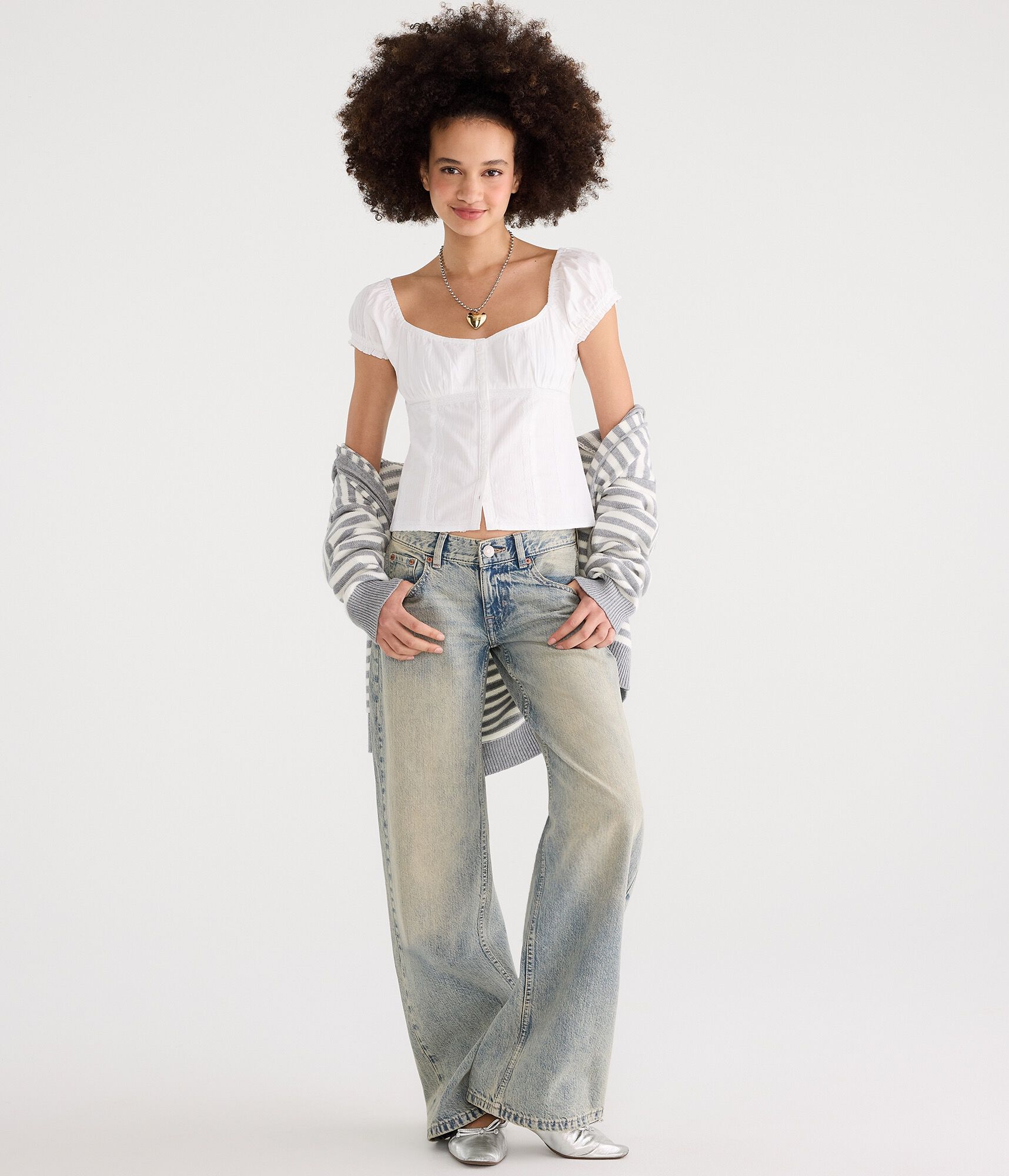Super Low-Rise Baggy Wide Leg Rhinestone Jean