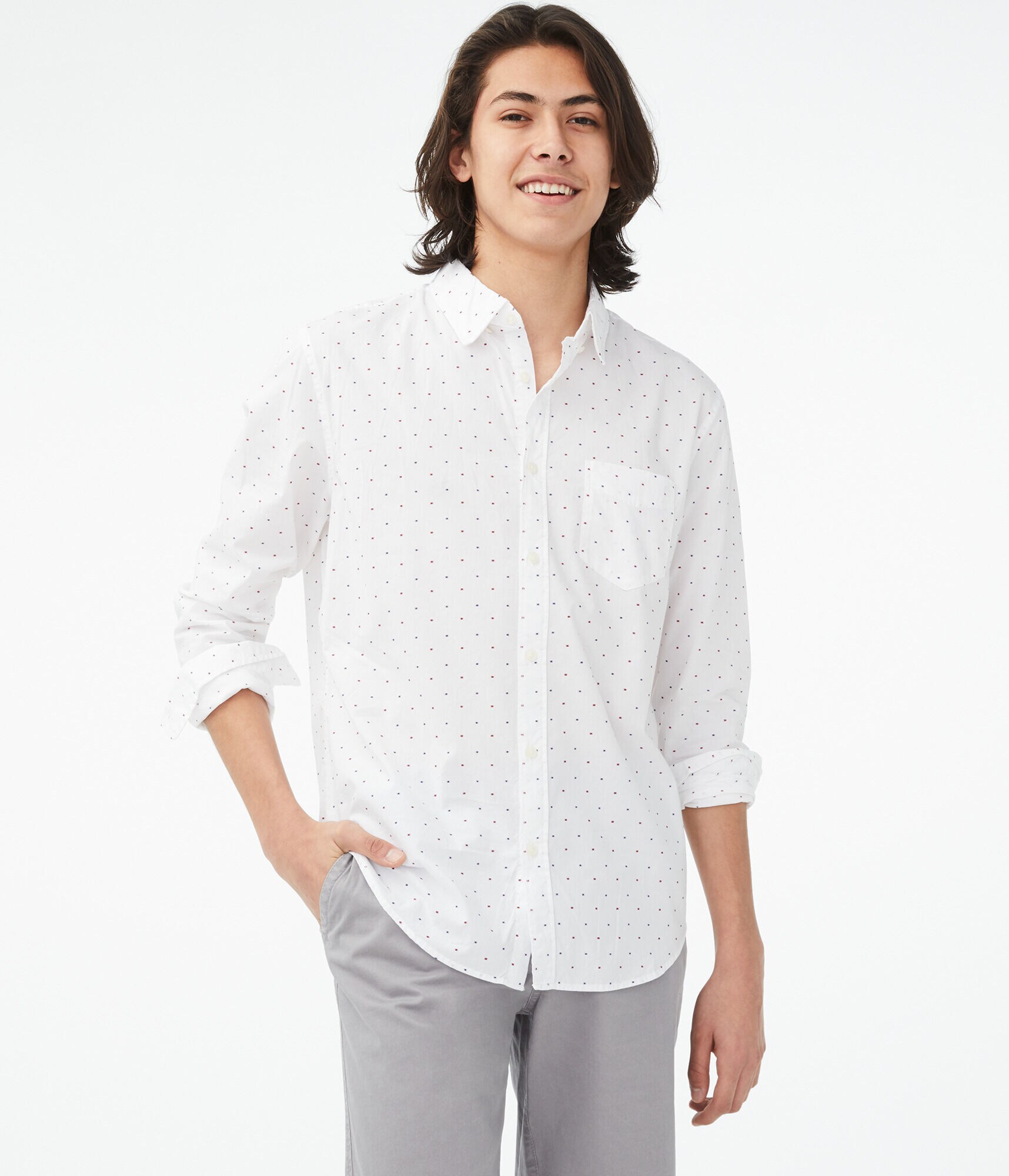 Long Sleeve Geometric Dot Button-Down Shirt
