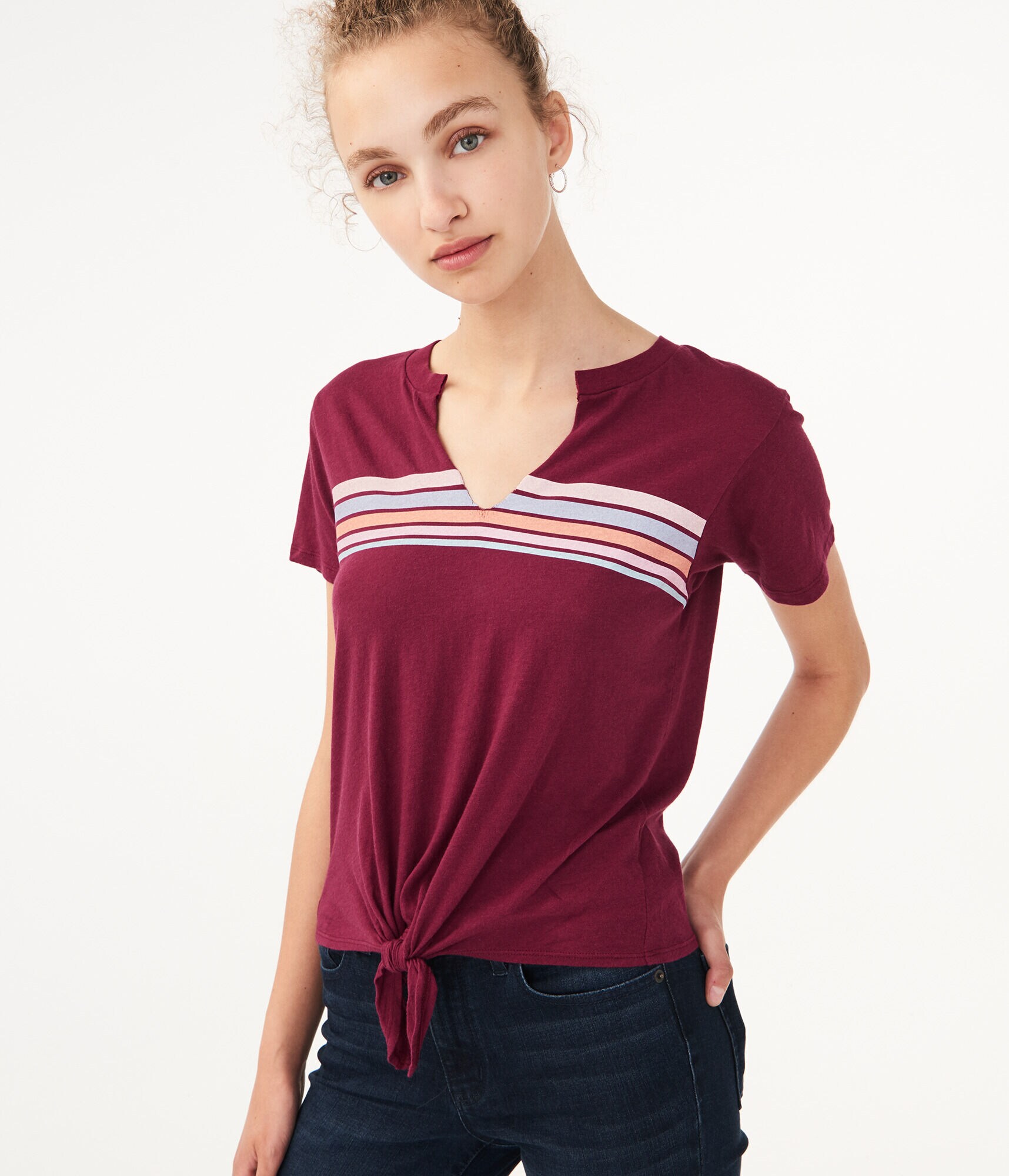 Striped Tie-Front Tee