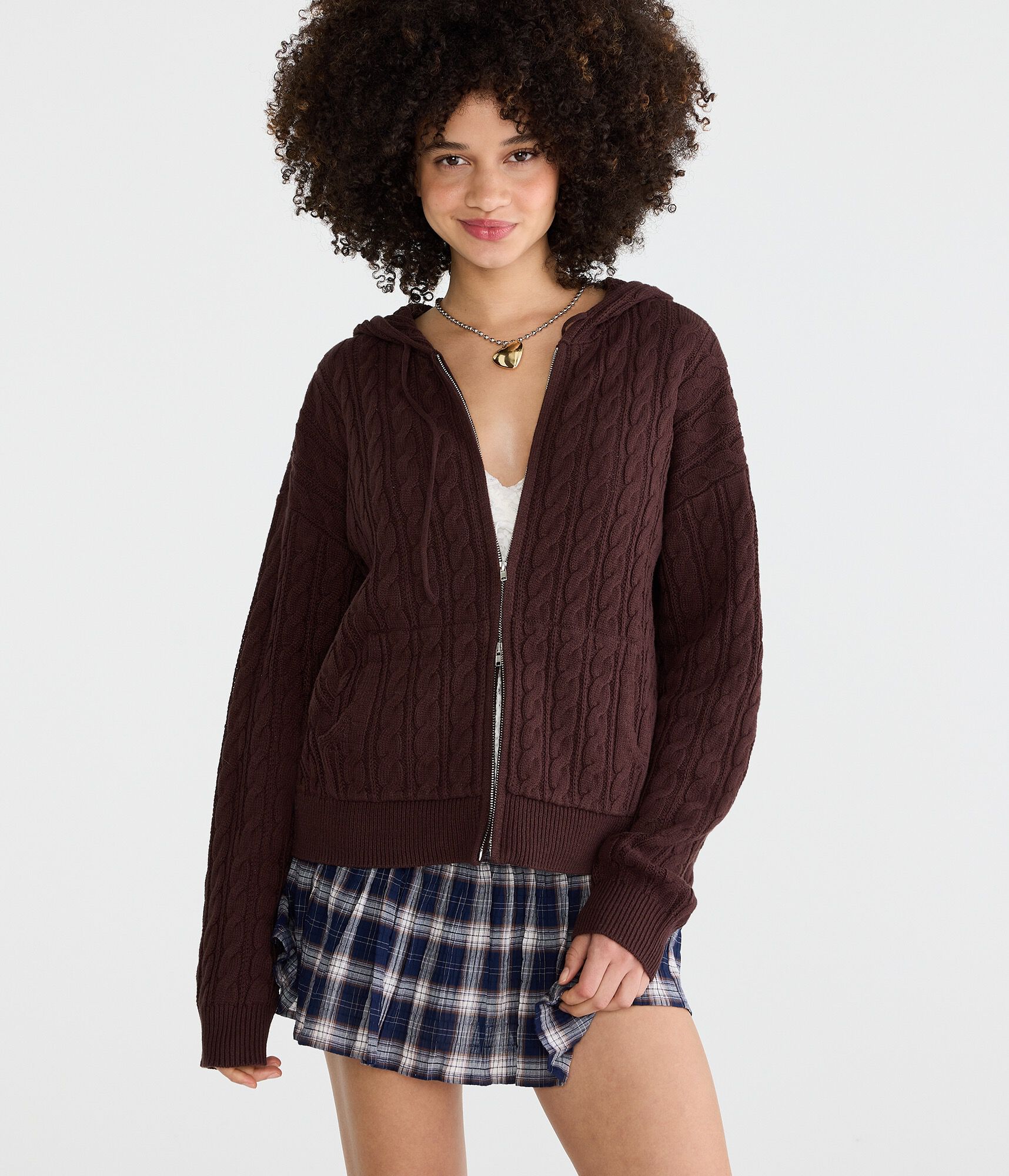 Cable Full-Zip Hooded Sweater