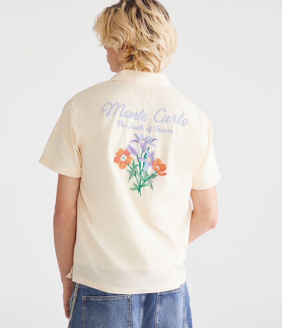 aéropostale Short Sleeve Monte Carlo Linen Camp Shirt soft cream Hot Sale | Clothing