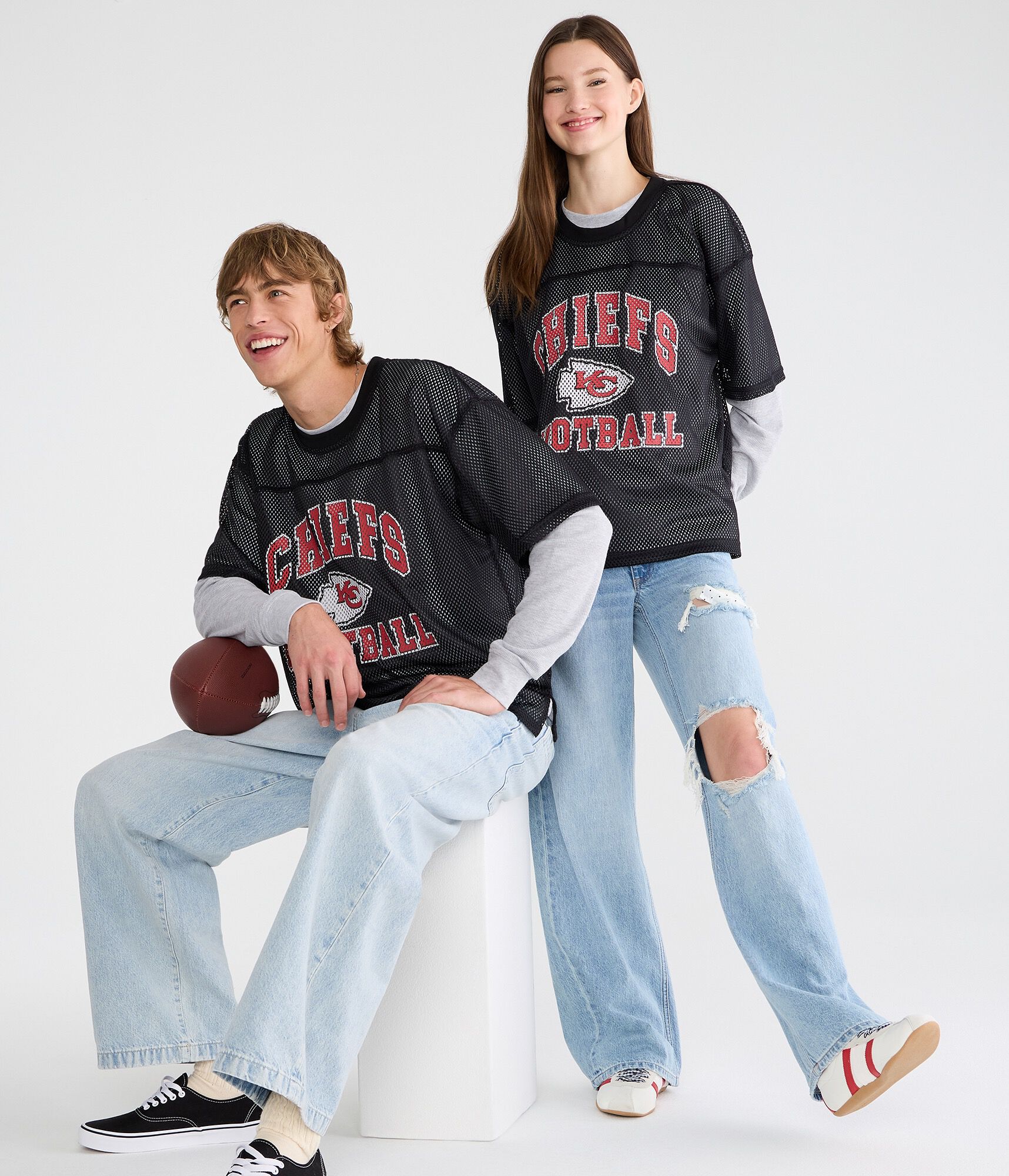 Long Sleeve Kansas City Chiefs Football Boxy Mesh 2Fer Top